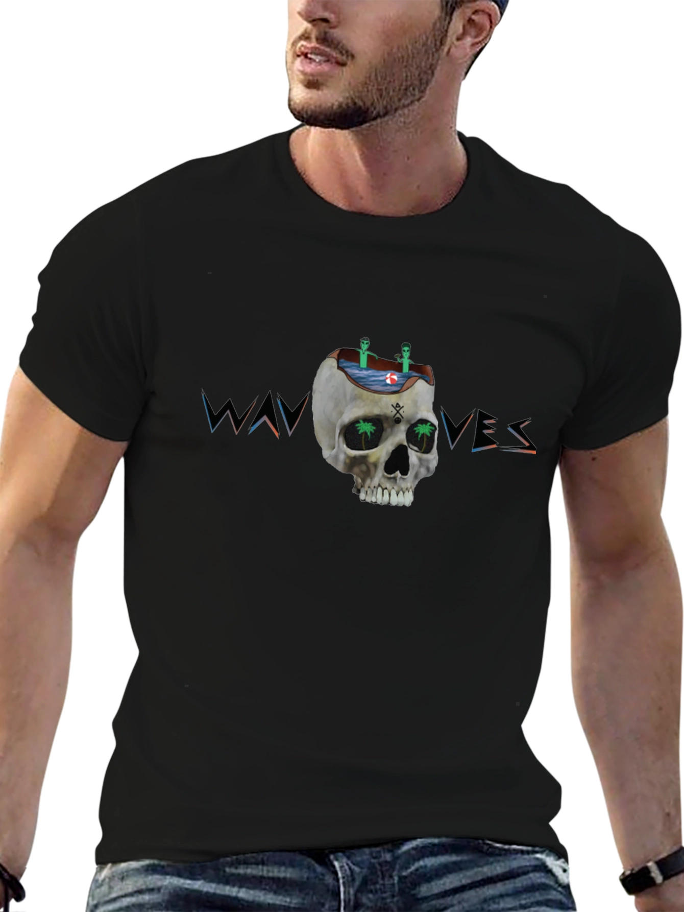 Skull Waves Graphic Tee - Unique Design