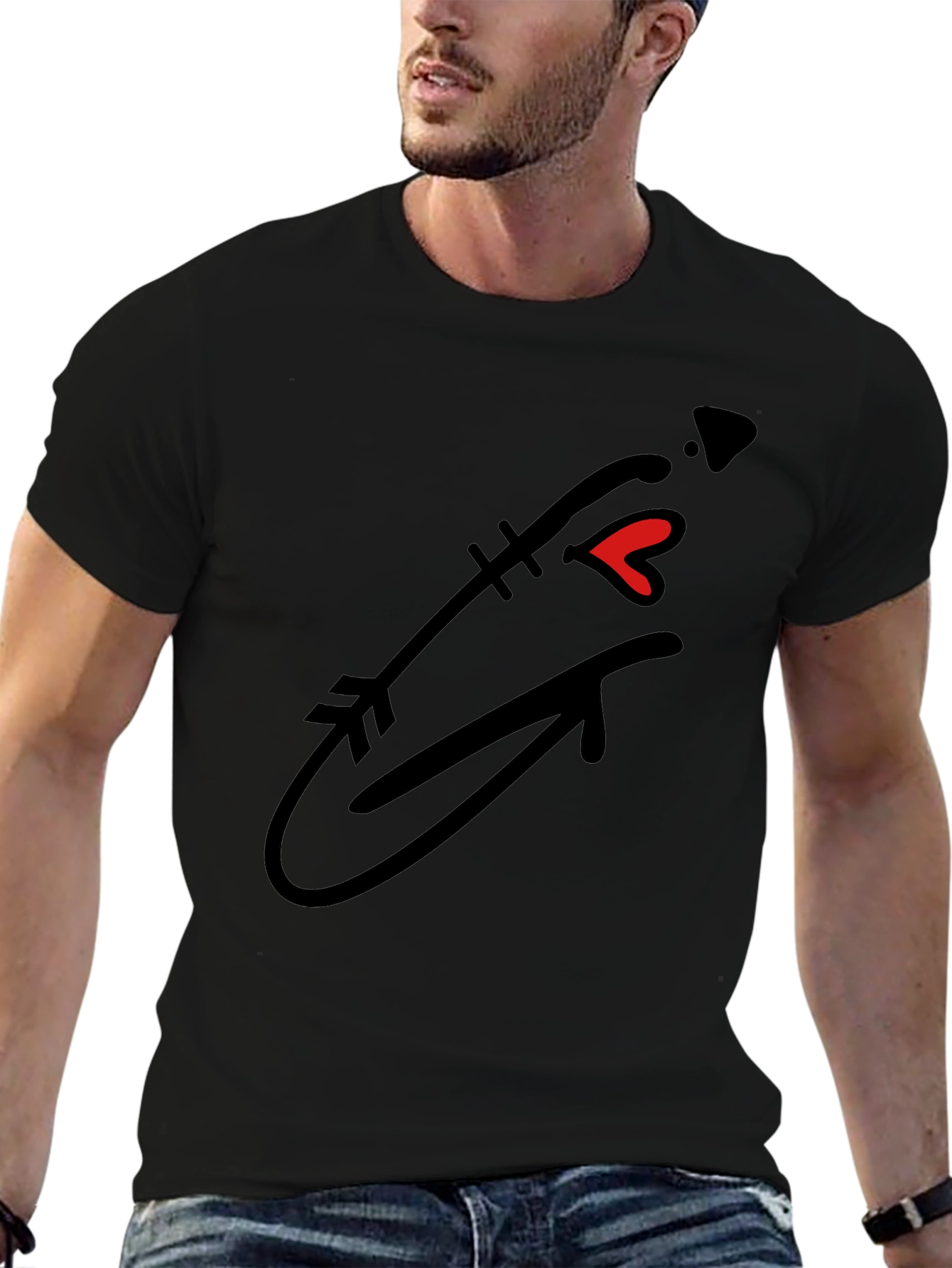 Arrow Heart Graphic Tee - Casual Black T-Shirt