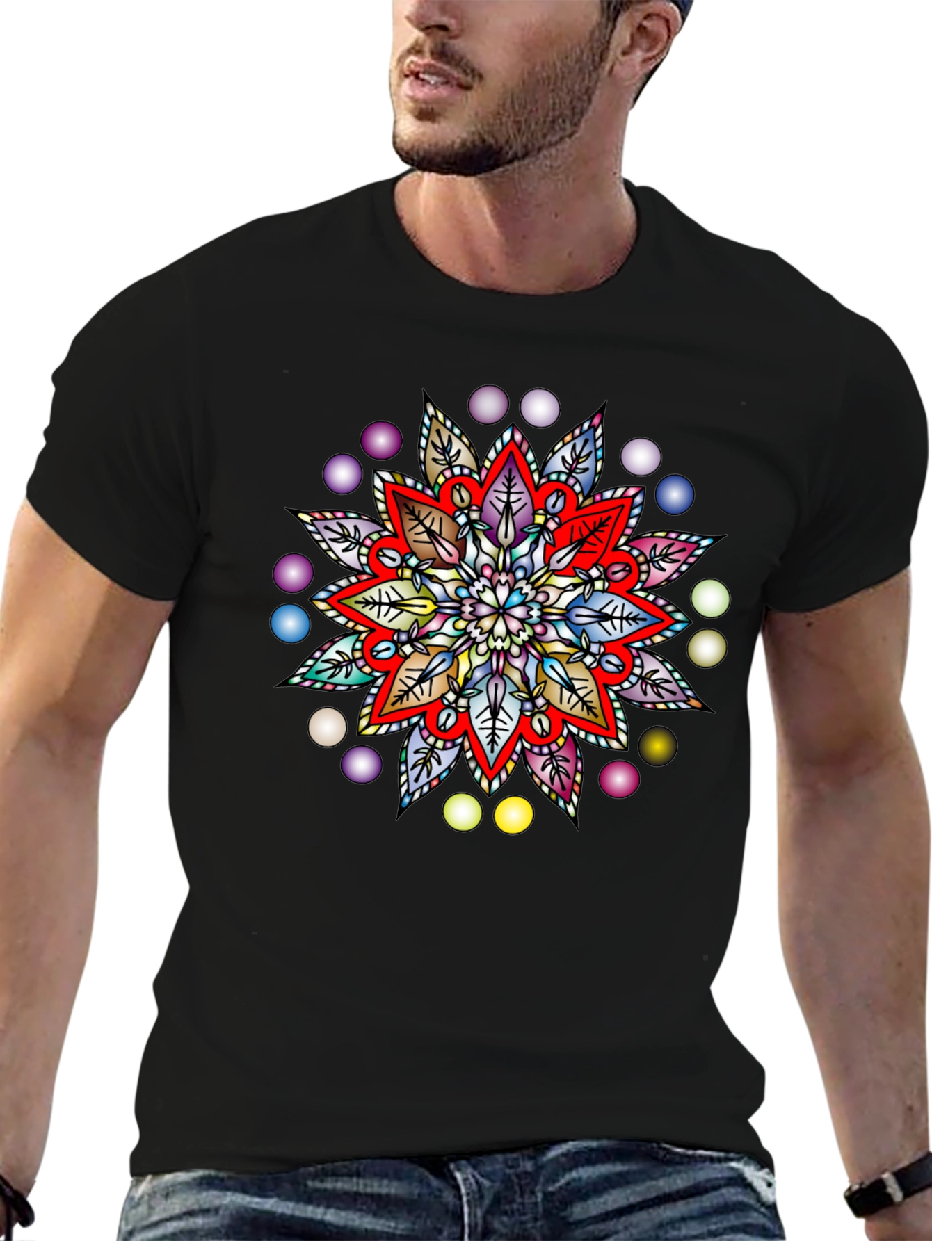Vibrant Mandala Graphic Black T-Shirt