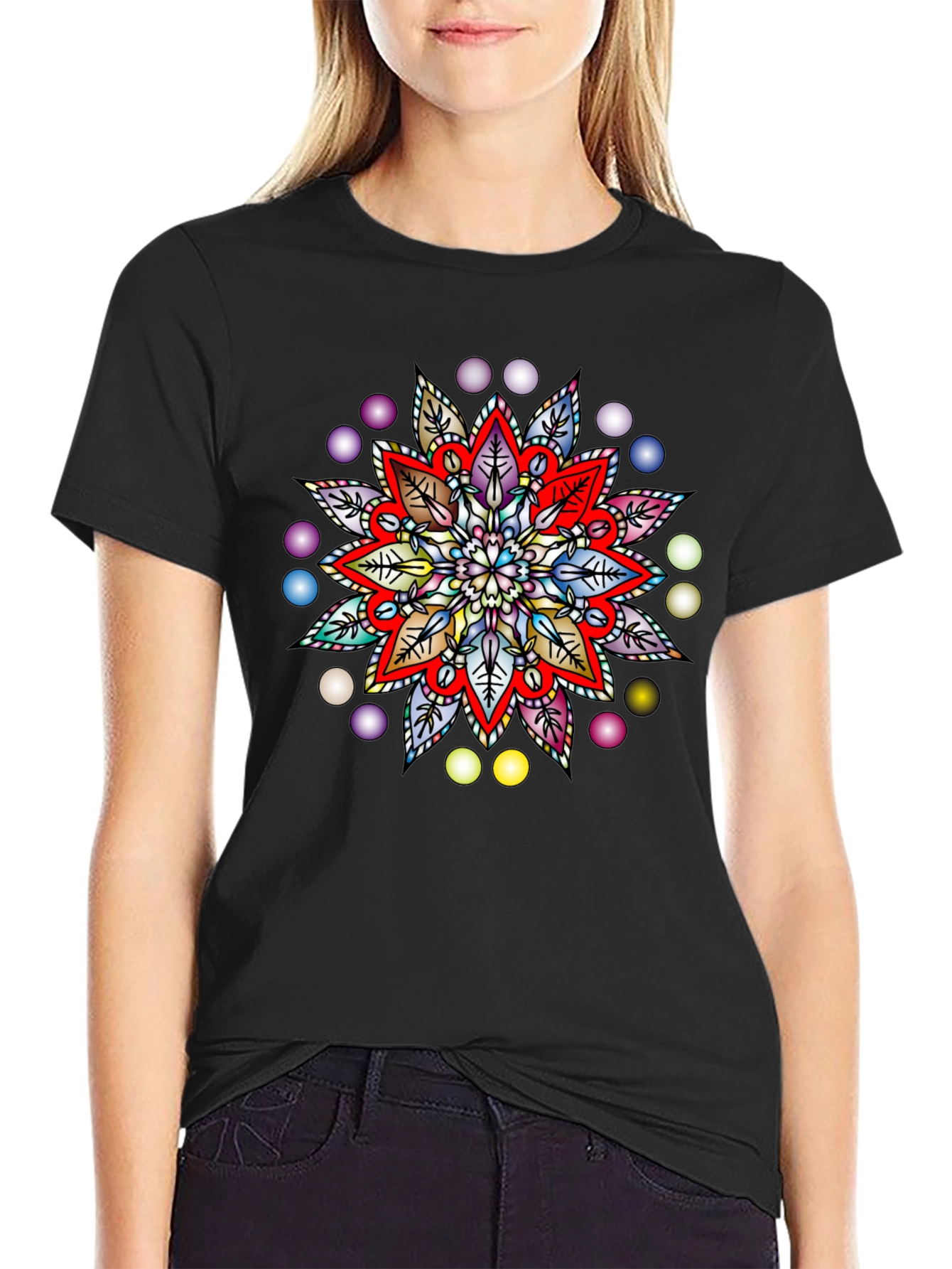 Vibrant Mandala Graphic Black T-Shirt