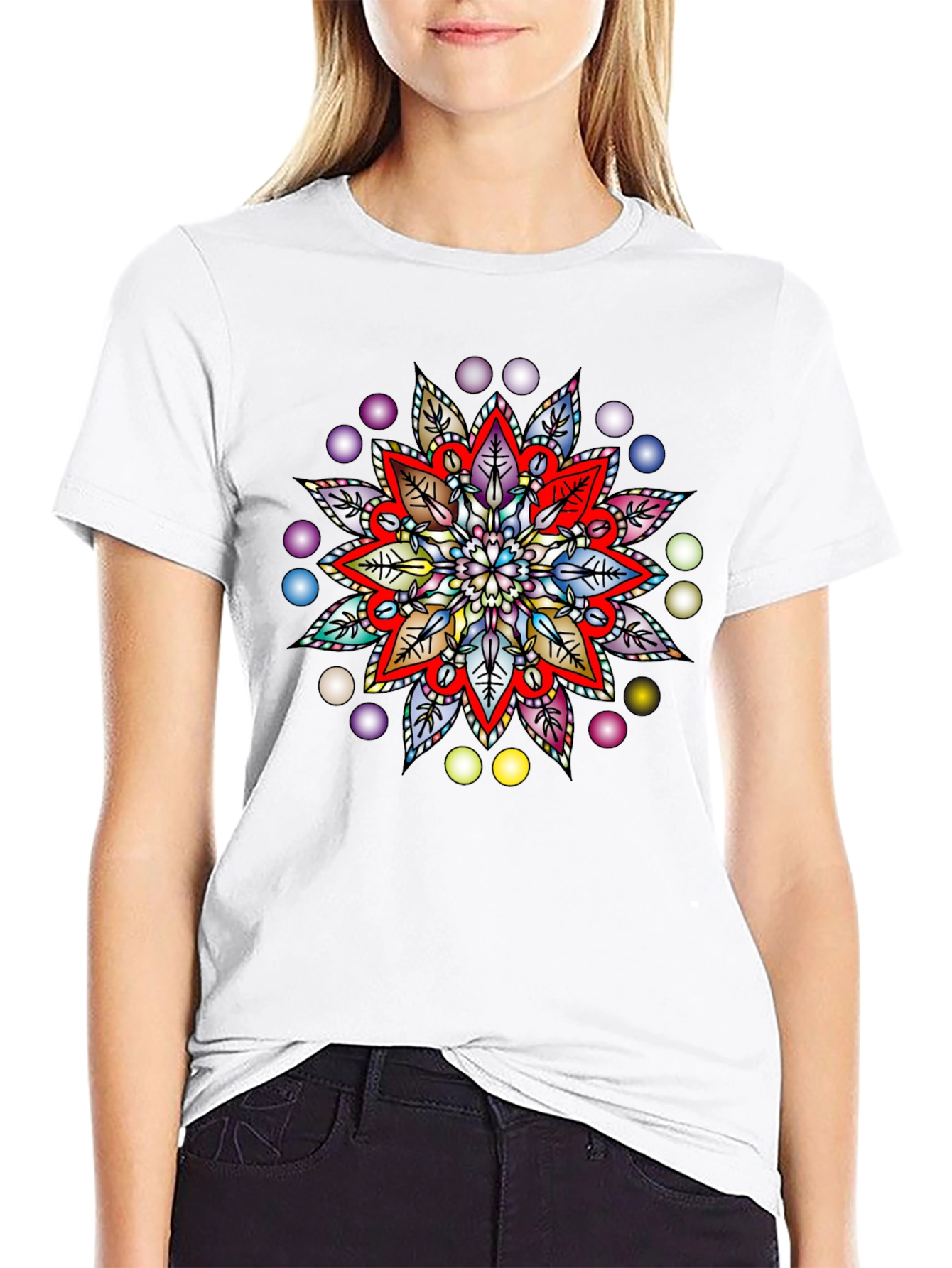 Vibrant Mandala Graphic Black T-Shirt