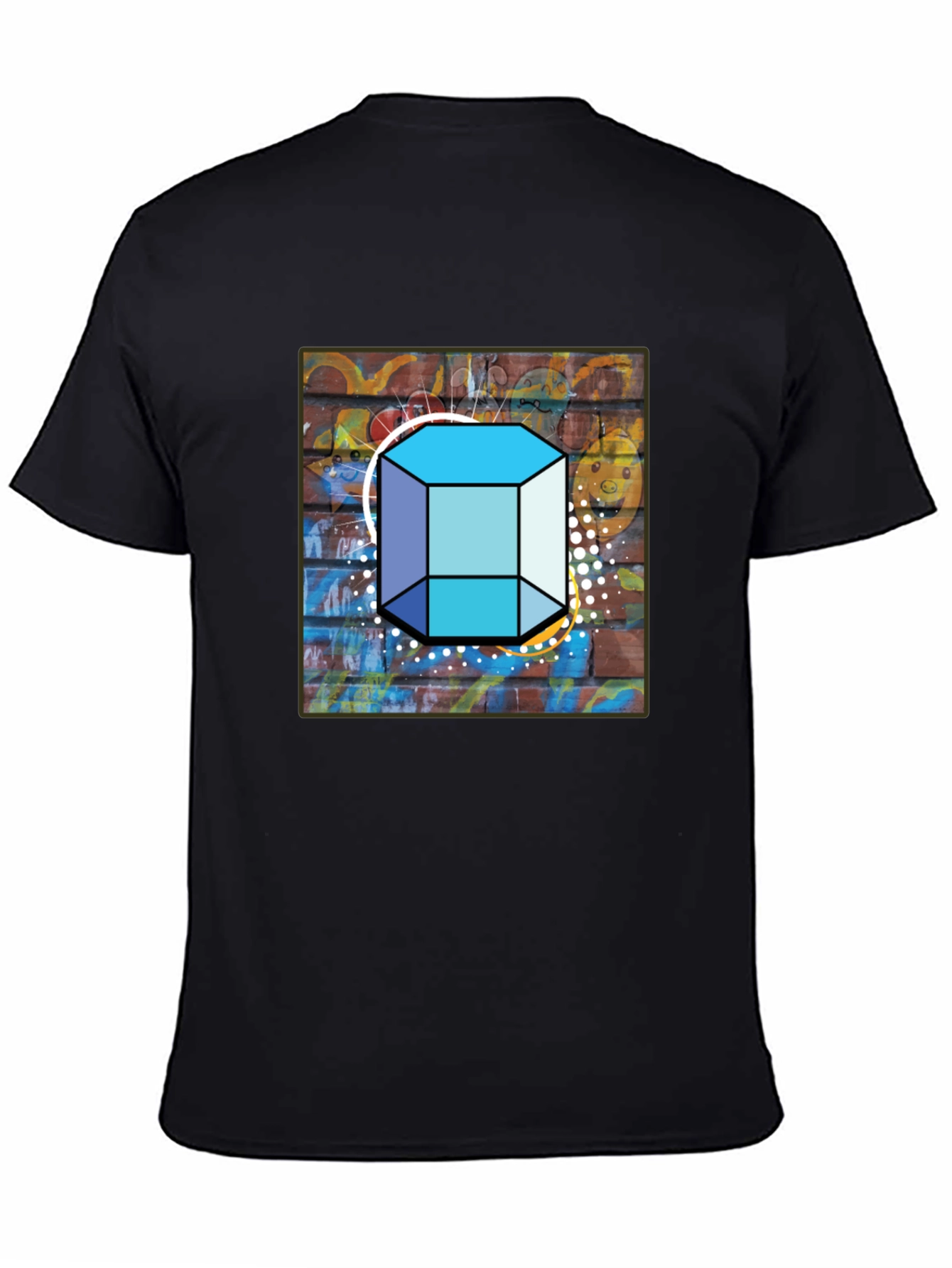Abstract Brick Wall Cube Graphic Mens Black T-Shirt