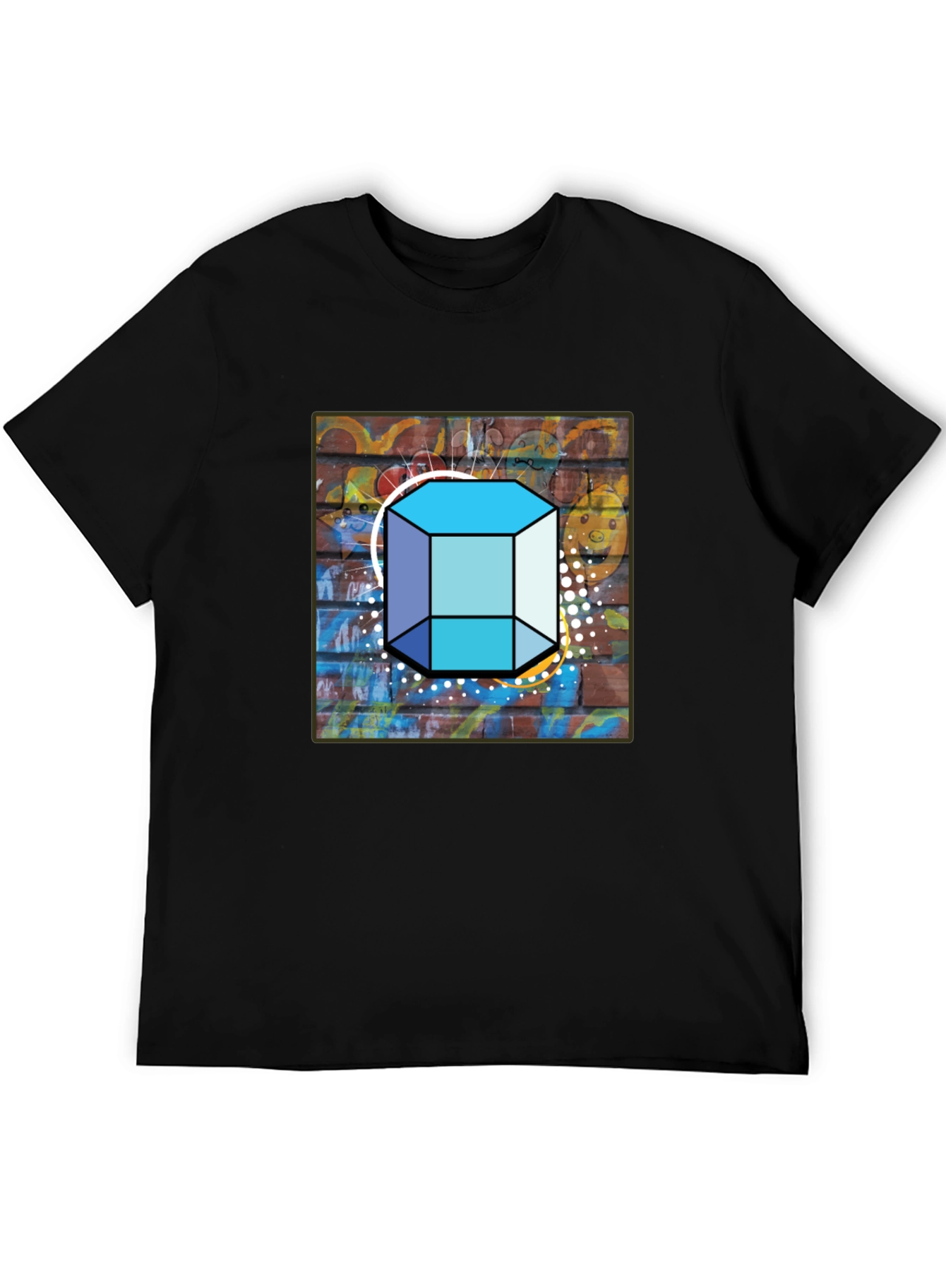 Abstract Brick Wall Cube Graphic Mens Black T-Shirt