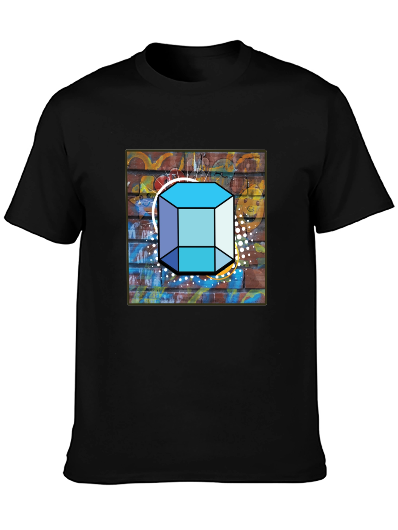 Abstract Brick Wall Cube Graphic Mens Black T-Shirt