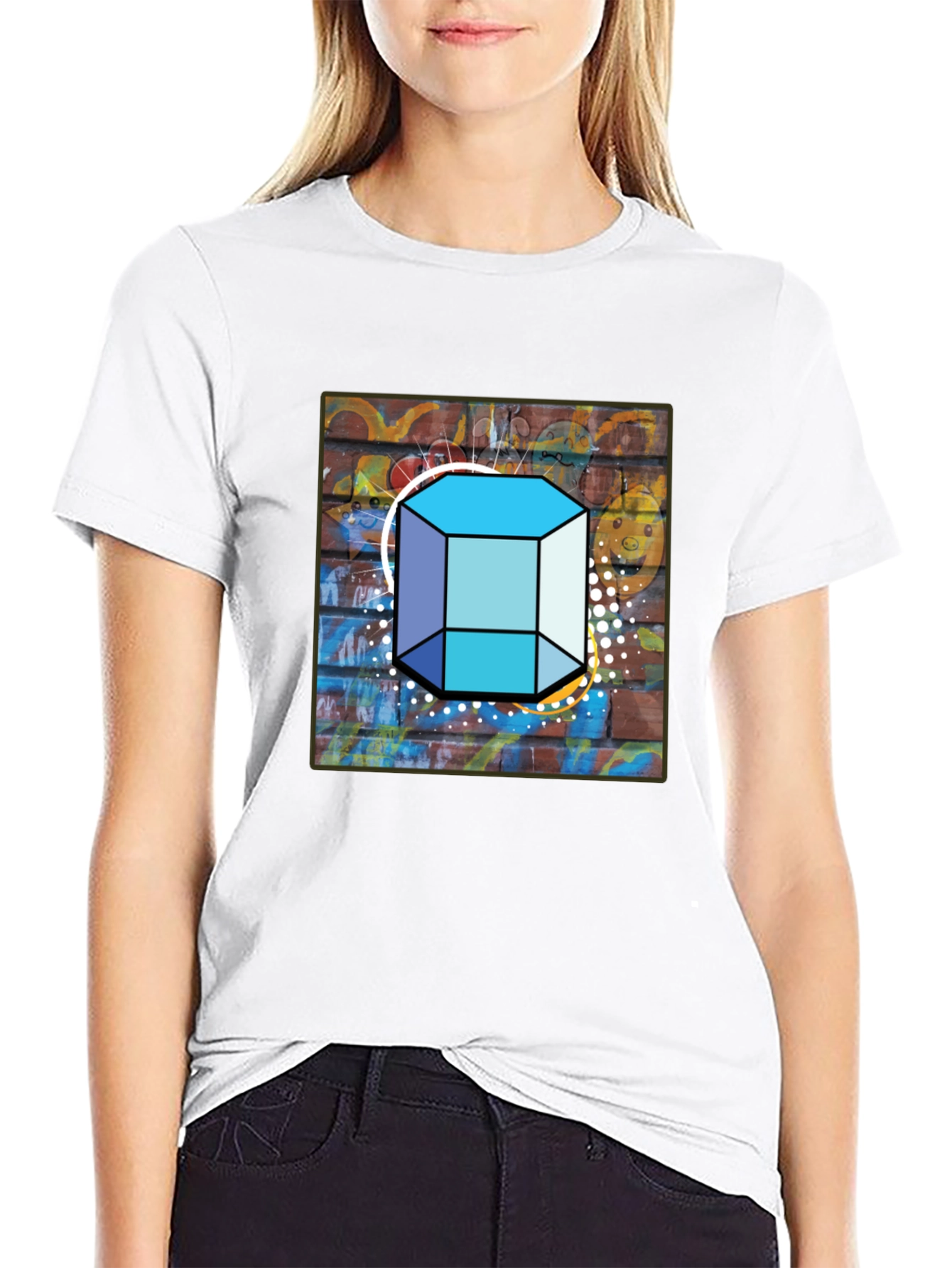 Abstract Brick Wall Cube Graphic Mens Black T-Shirt