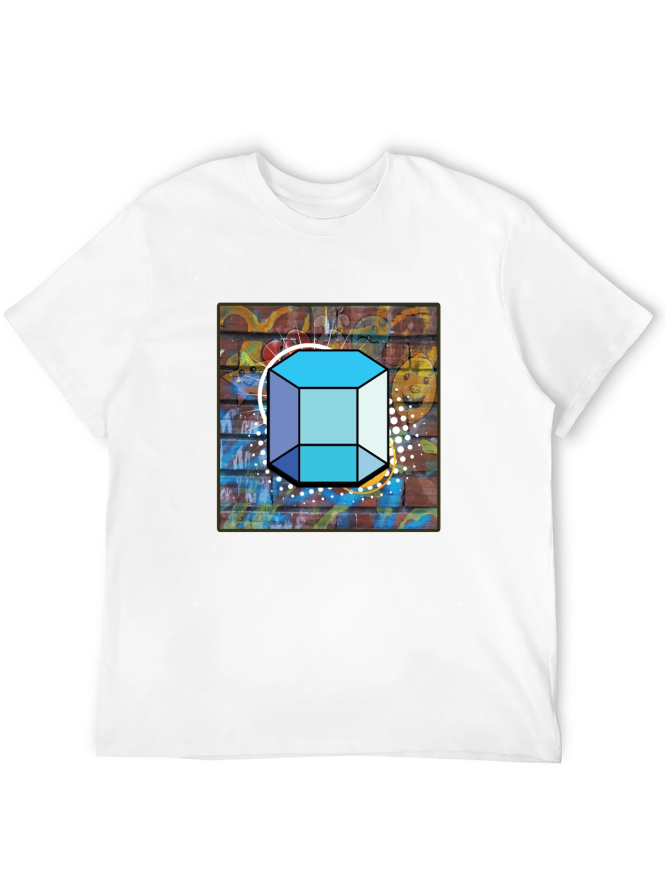 Abstract Brick Wall Cube Graphic Mens Black T-Shirt
