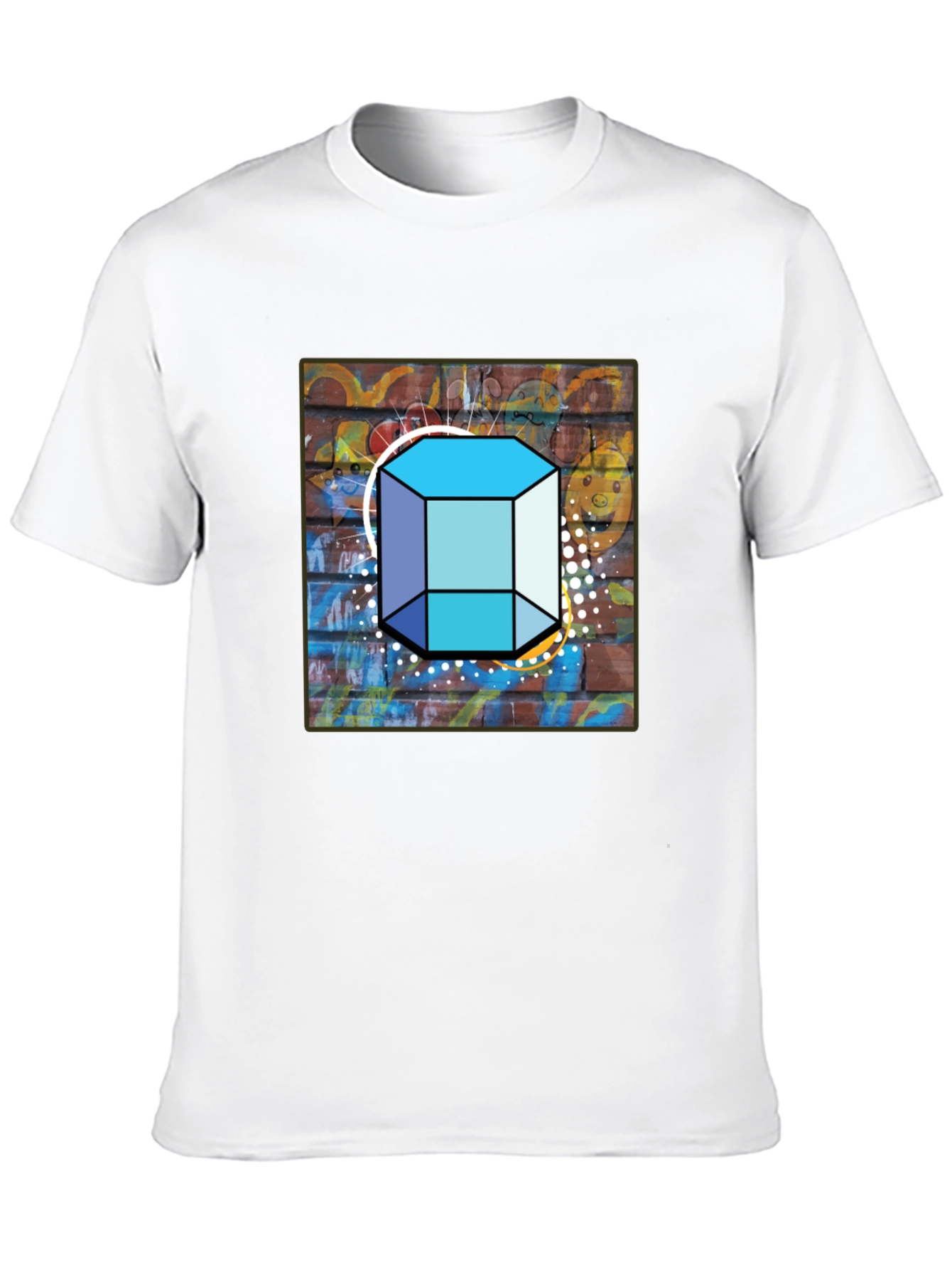 Abstract Brick Wall Cube Graphic Mens Black T-Shirt