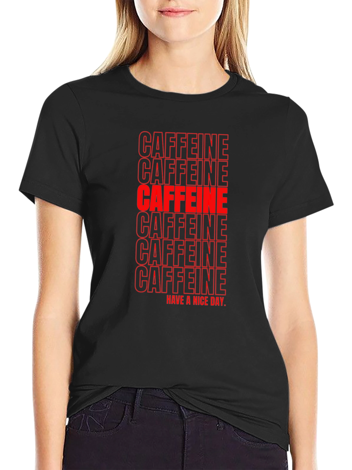 Caffeine T-Shirt - Black with Red Lettering