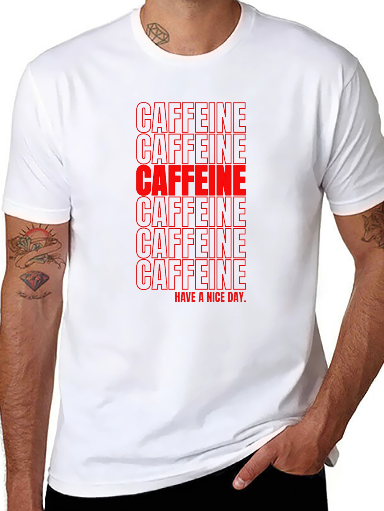 Caffeine T-Shirt - Black with Red Lettering