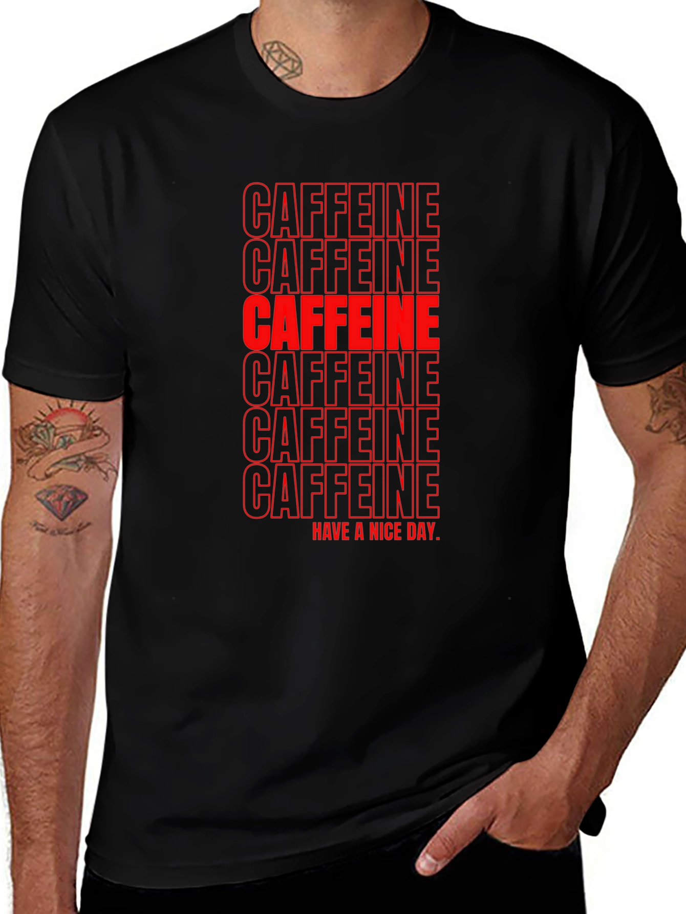 Caffeine T-Shirt - Black with Red Lettering