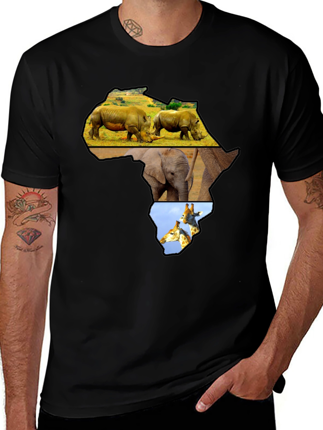 Africa Animals Graphic Tee - Black Cotton Shirt