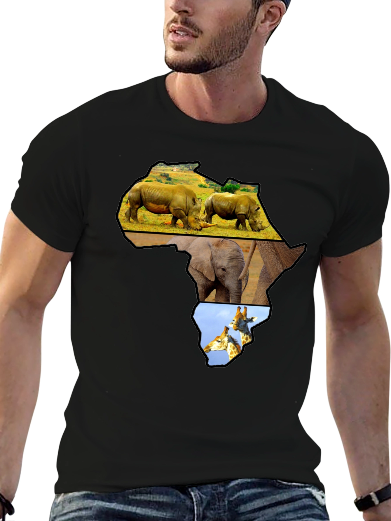 Africa Animals Graphic Tee - Black Cotton Shirt