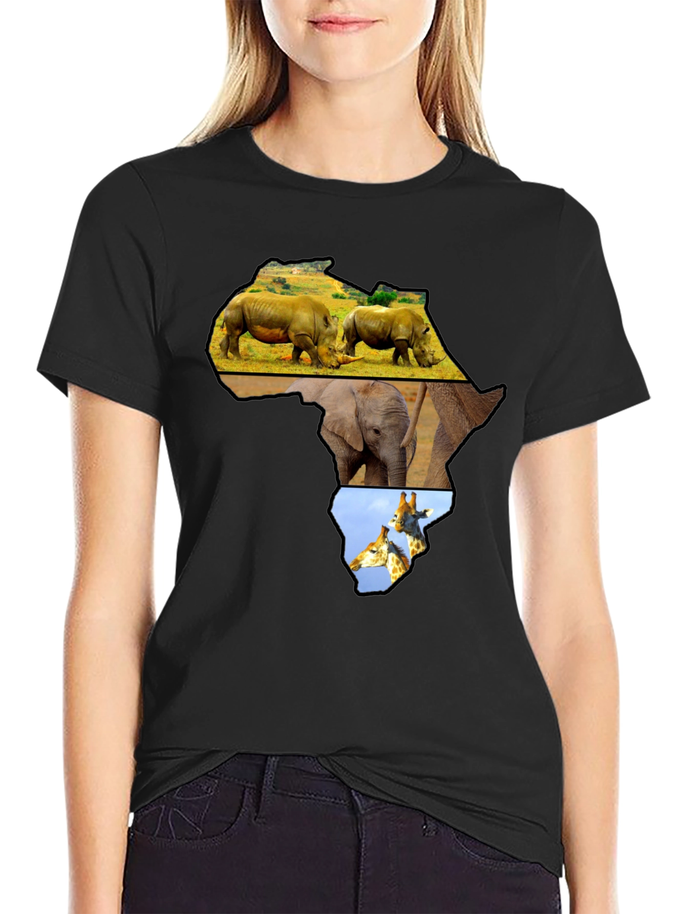 Africa Animals Graphic Tee - Black Cotton Shirt