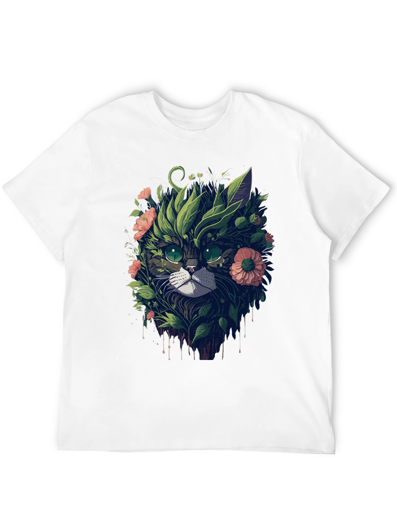 Floral Cat Graphic T-Shirt - Unique Artistic Tee