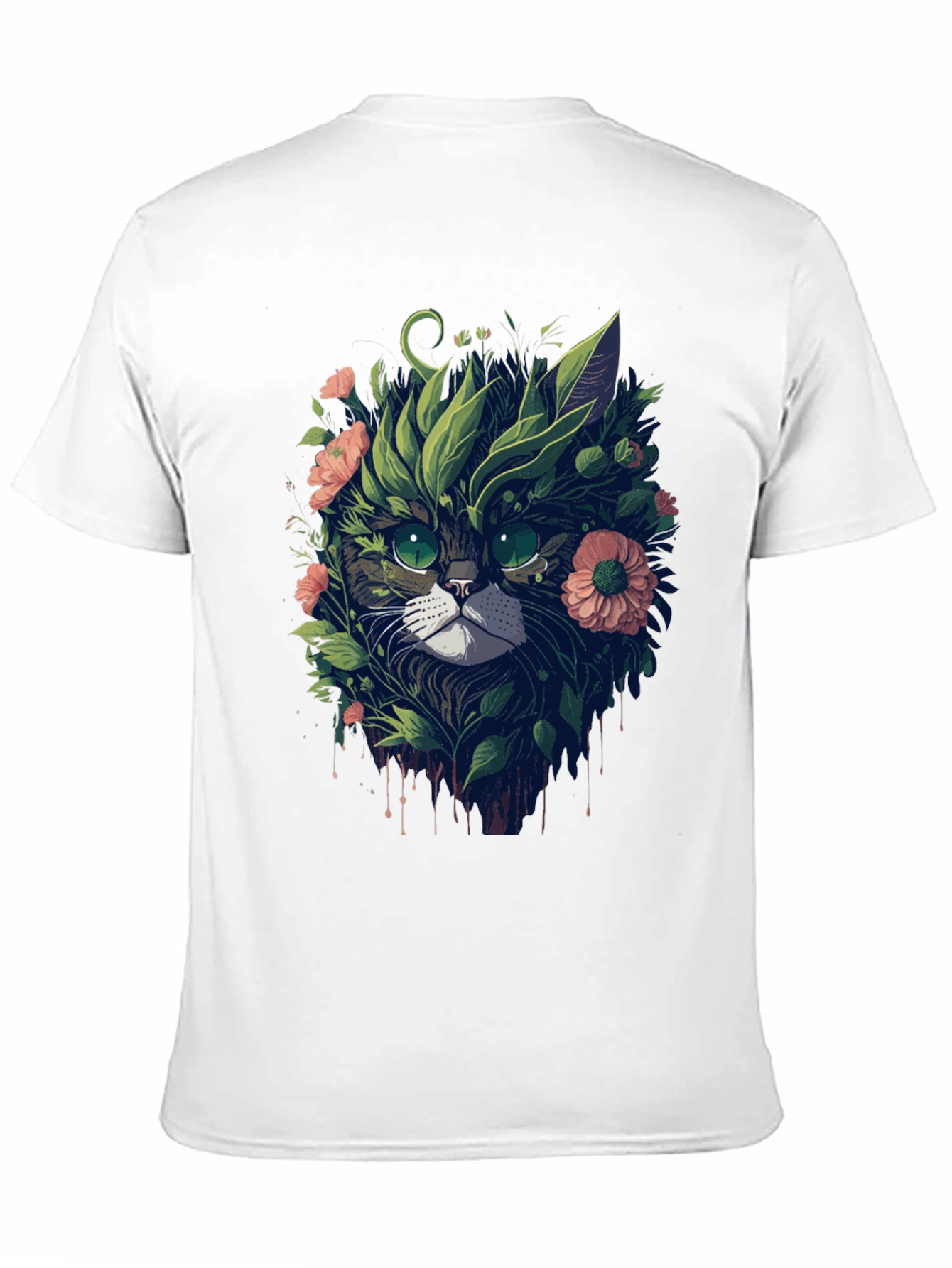Floral Cat Graphic T-Shirt - Unique Artistic Tee