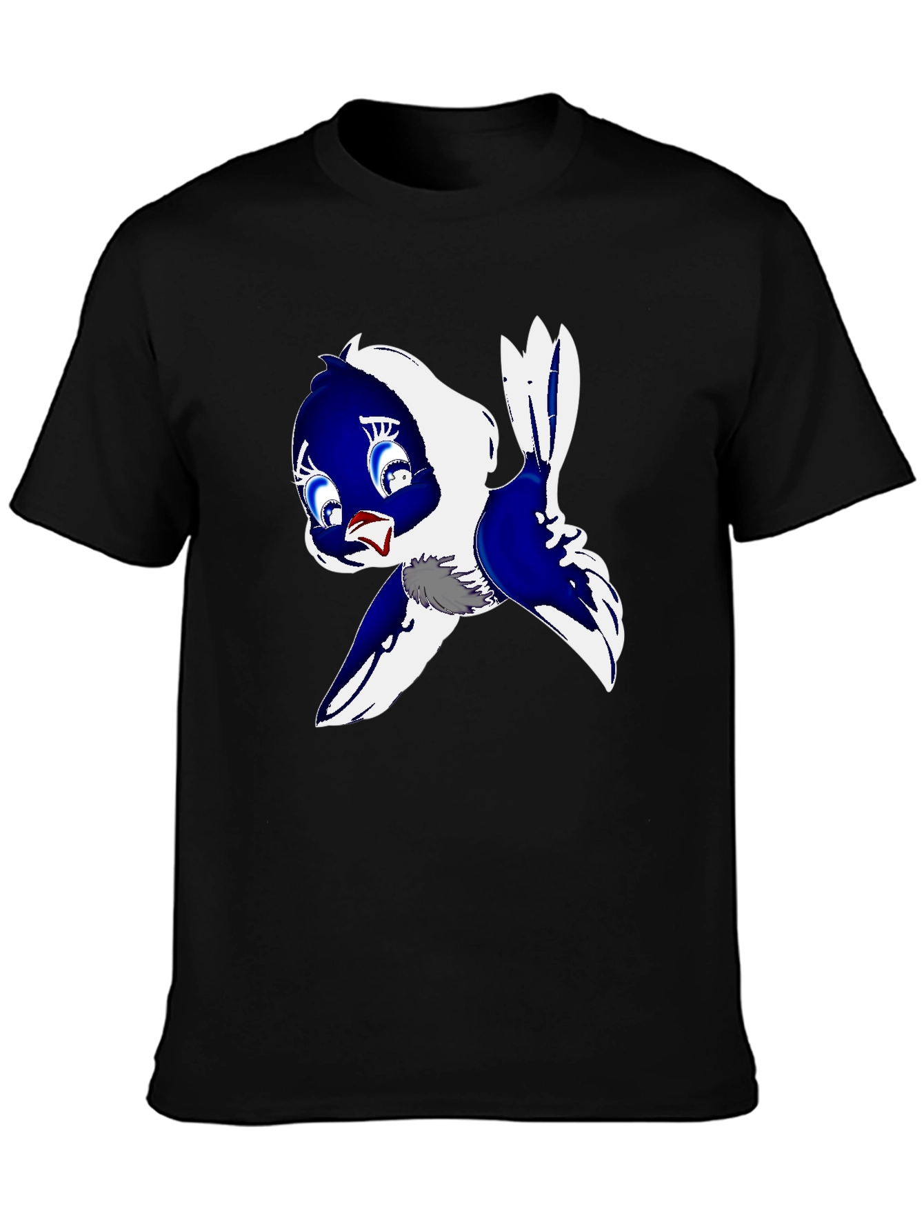 Cartoon Bird Print Black T-Shirt