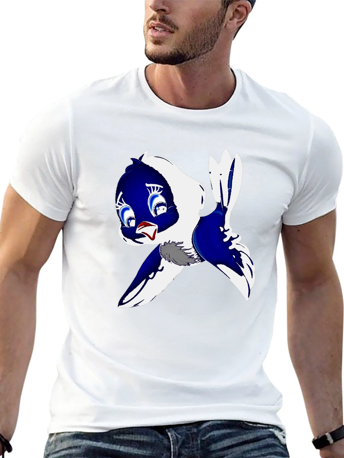 Cartoon Bird Print Black T-Shirt