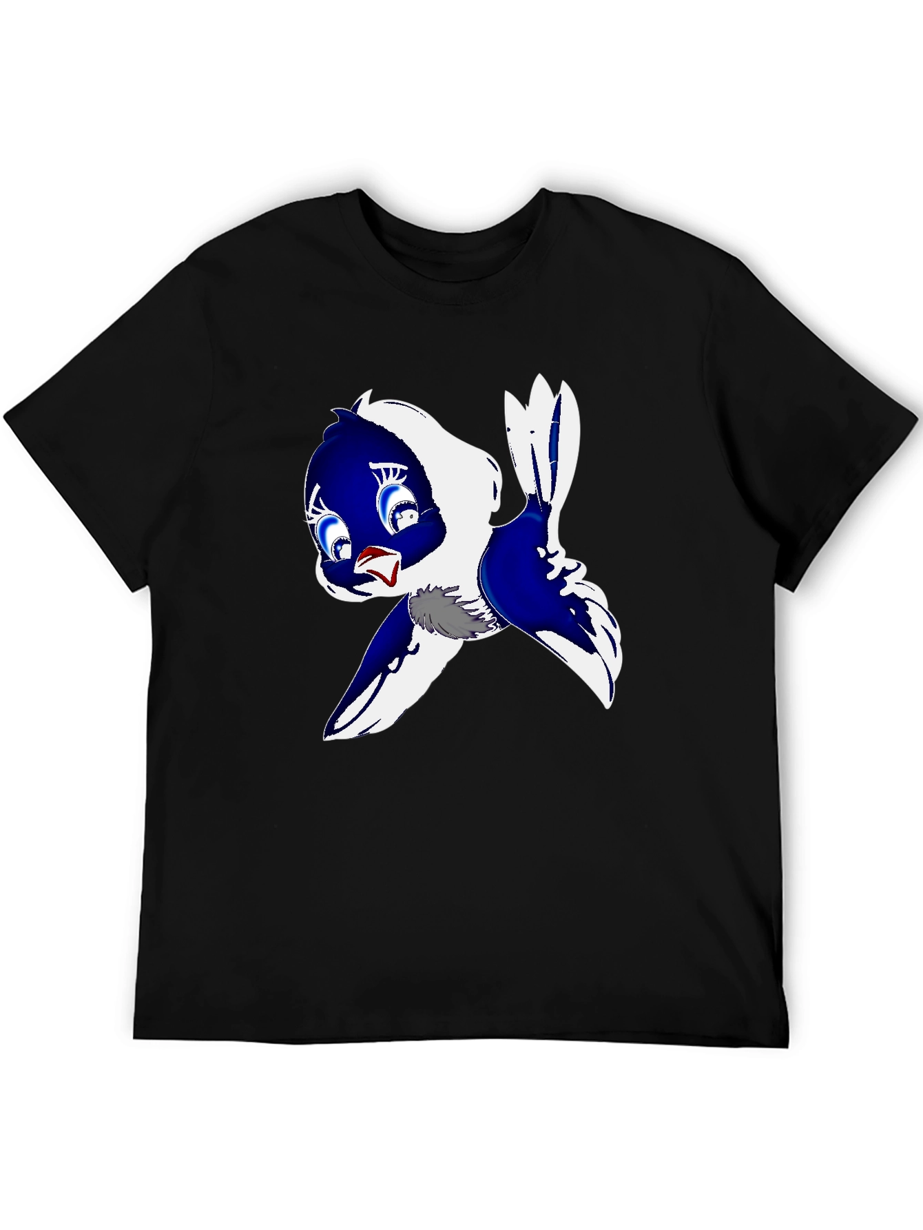 Cartoon Bird Print Black T-Shirt