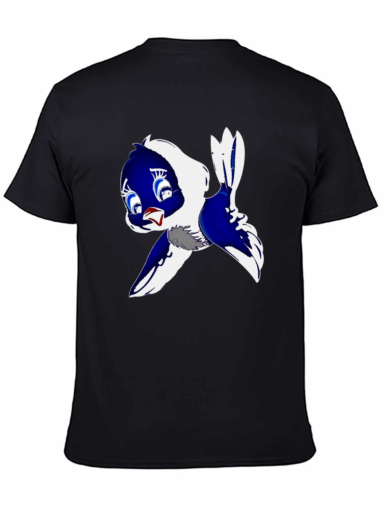 Cartoon Bird Print Black T-Shirt