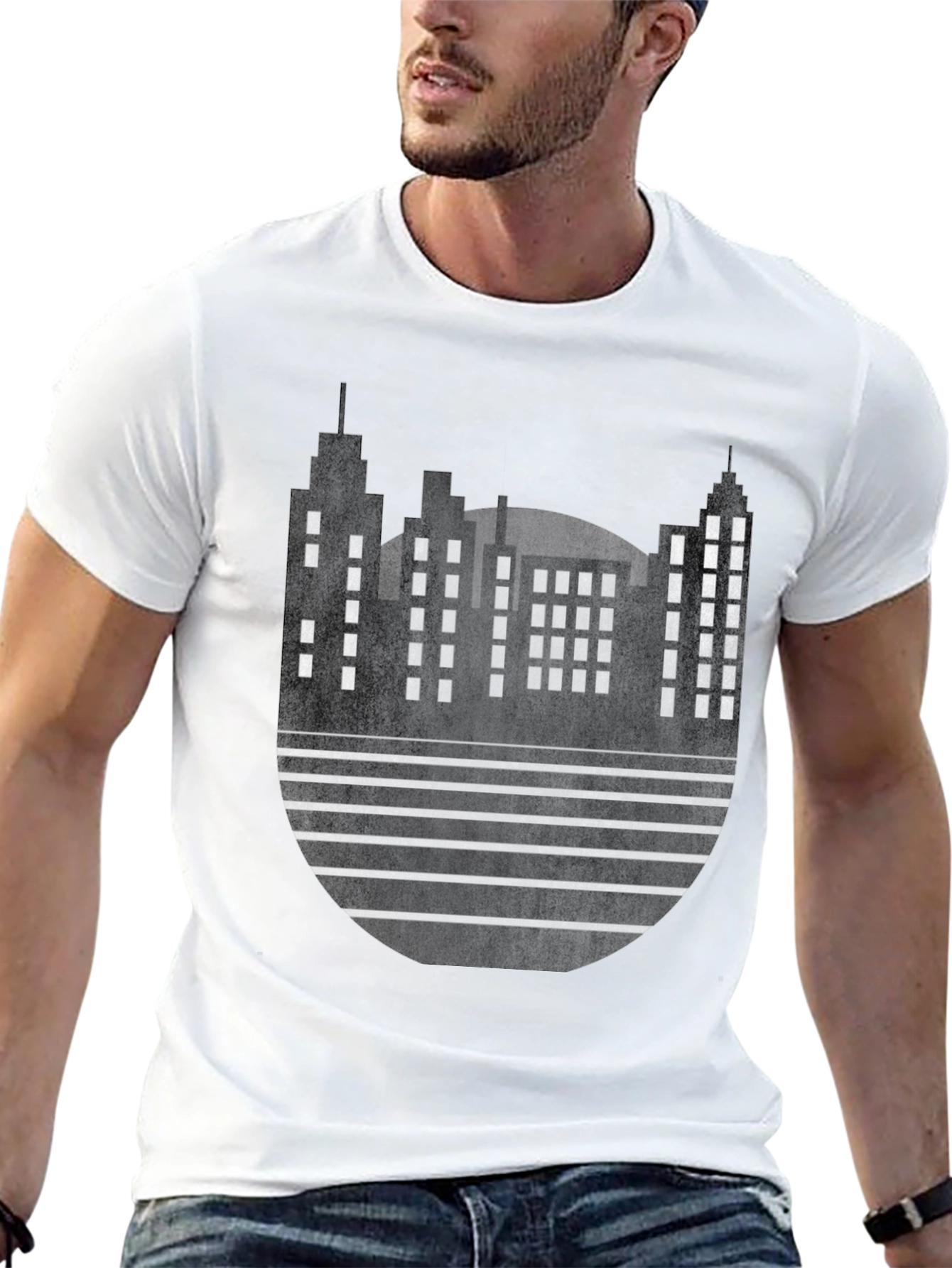 Modern Cityscape Graphic Tee - Black