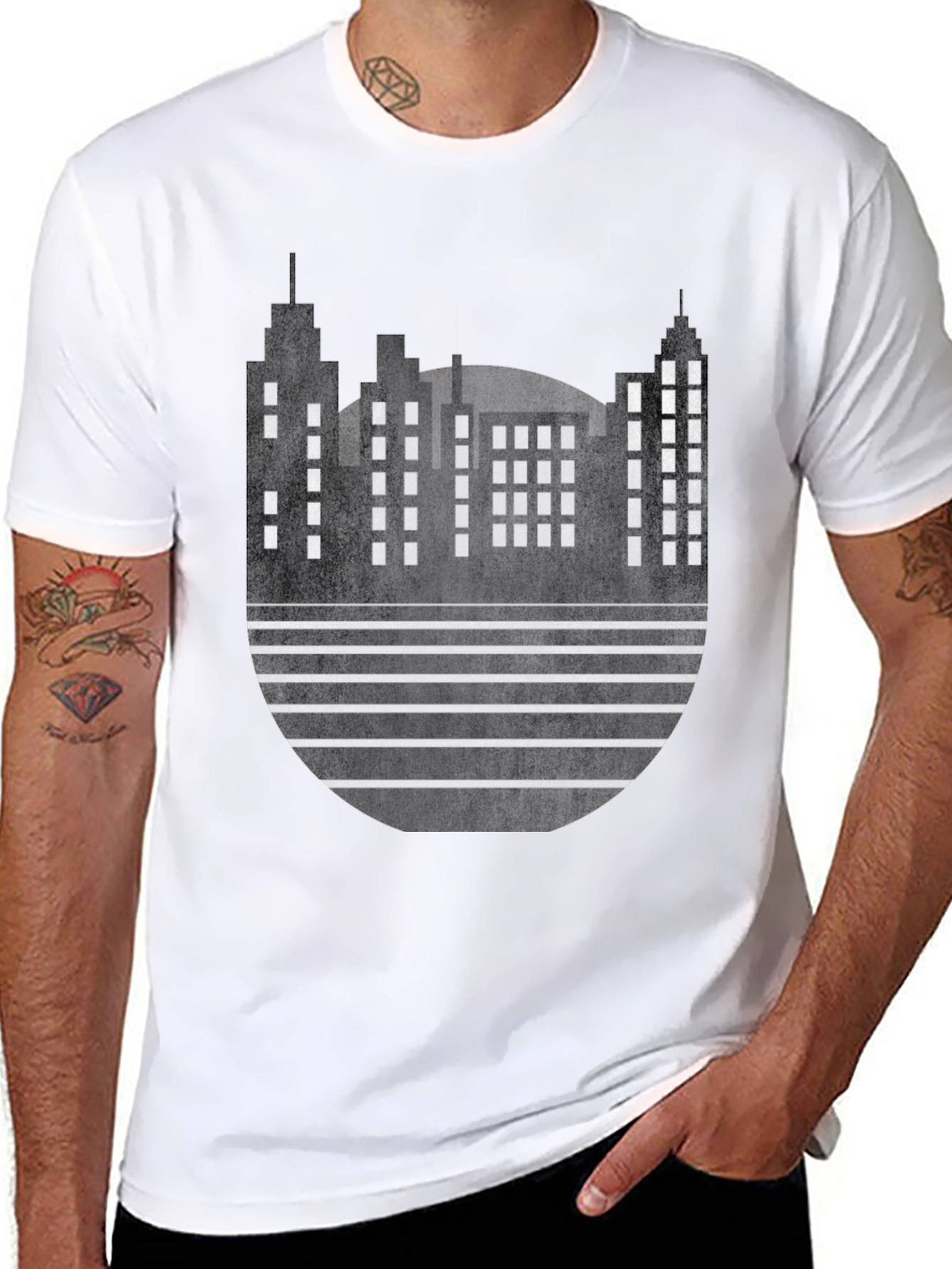 Modern Cityscape Graphic Tee - Black