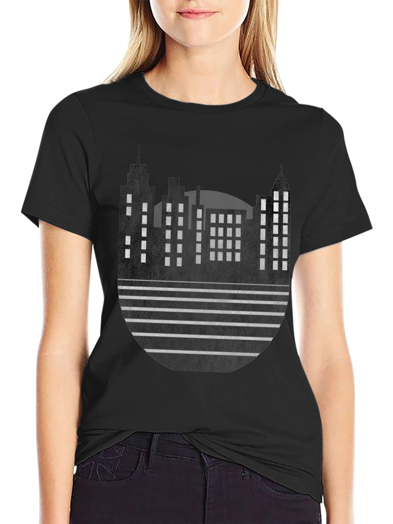 Modern Cityscape Graphic Tee - Black