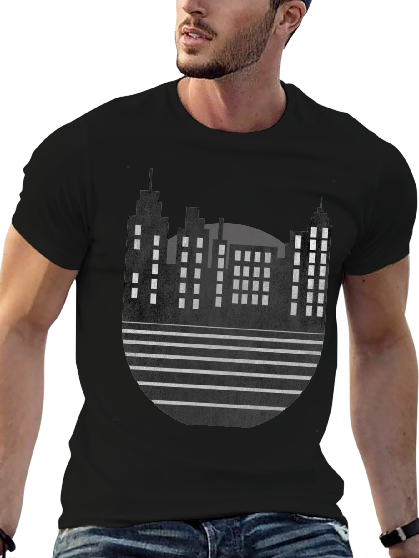 Modern Cityscape Graphic Tee - Black