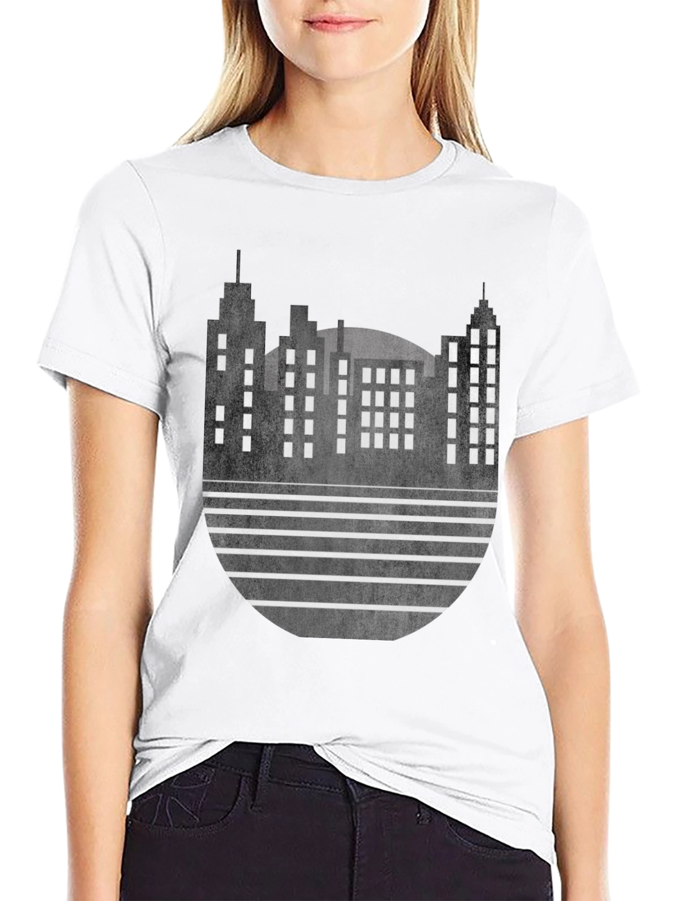 Modern Cityscape Graphic Tee - Black