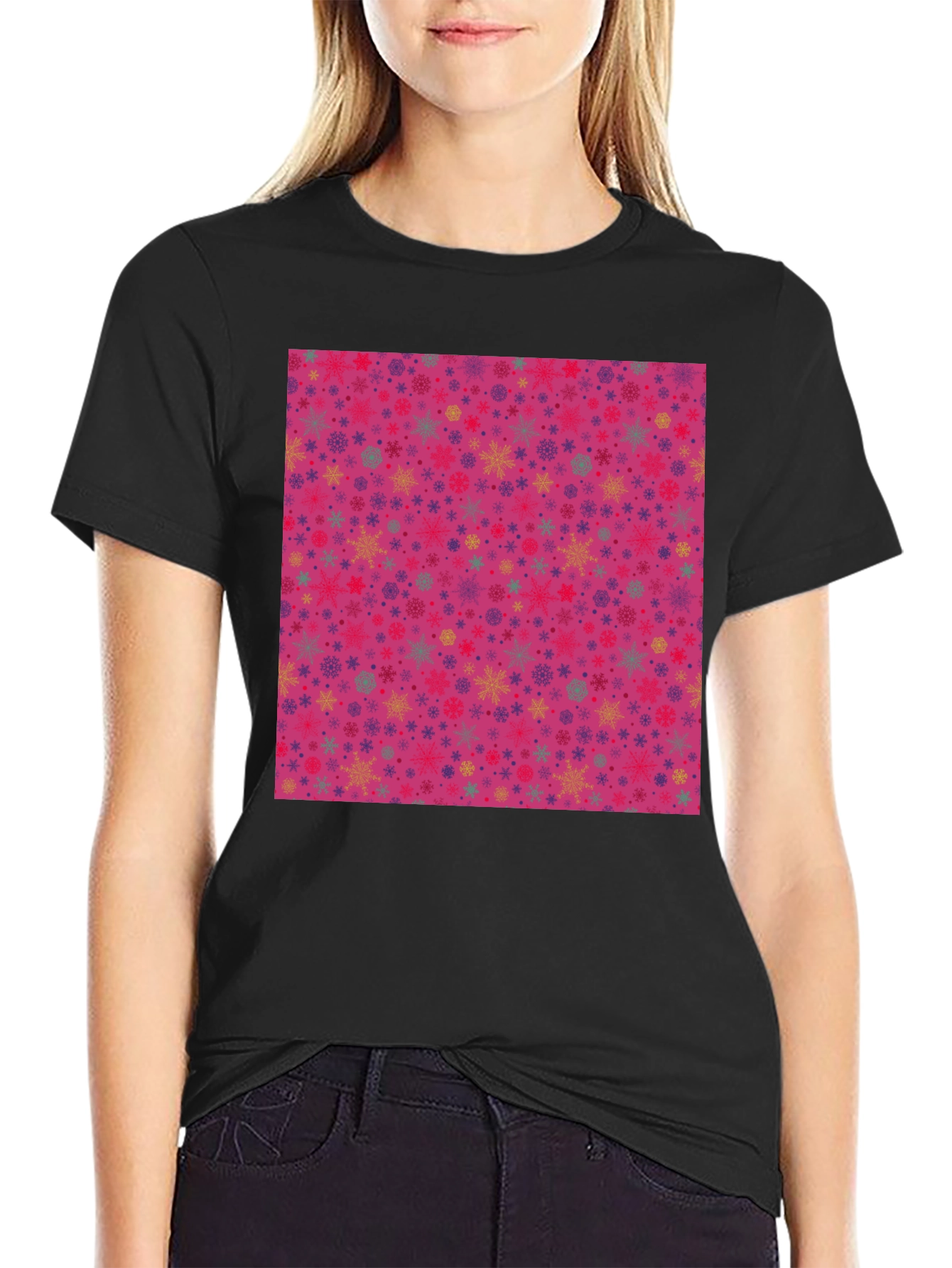 Festive Snowflake Pattern T-Shirt
