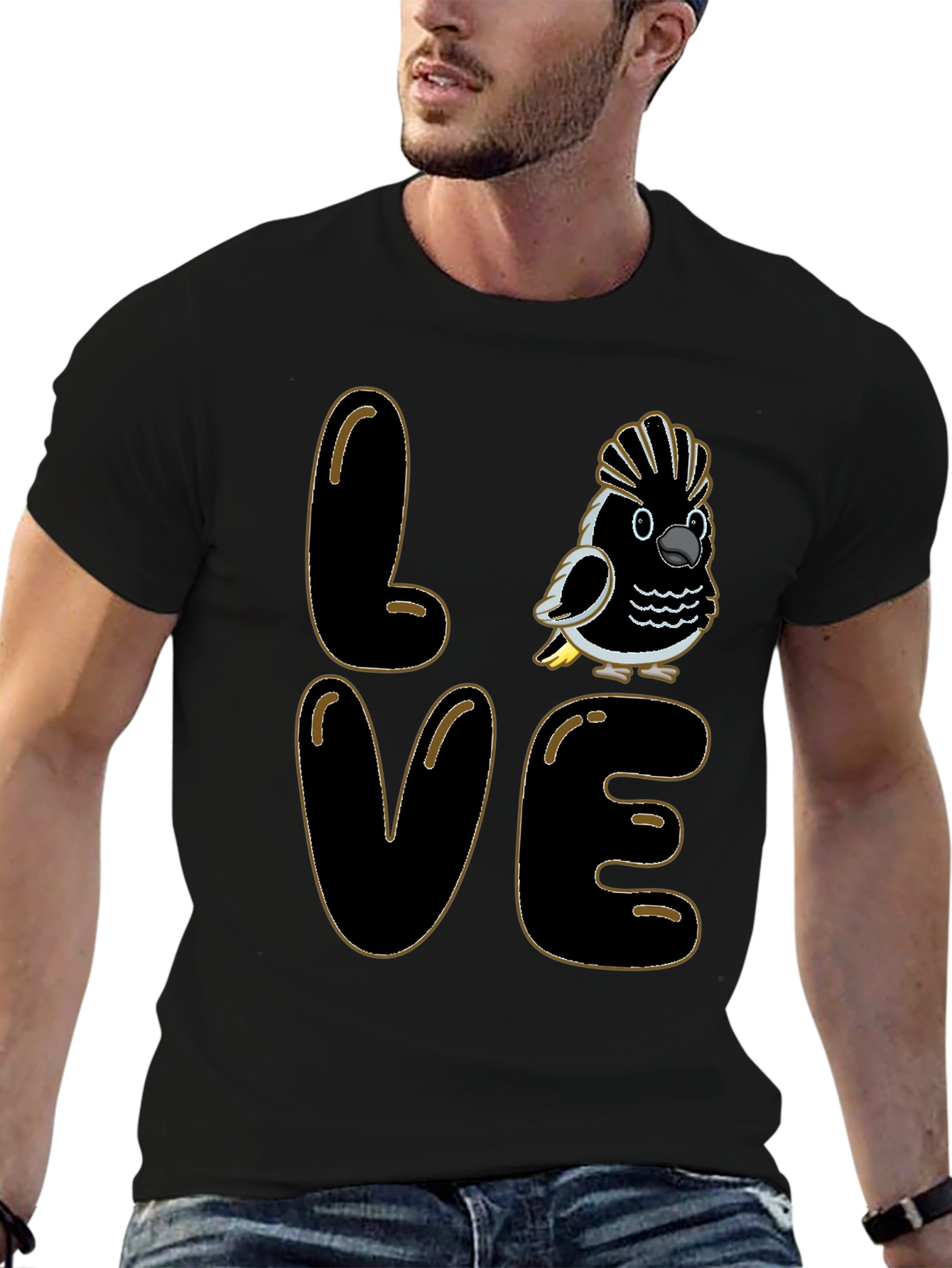 Love Cockatoo T-Shirt - Black Crew Neck Graphic Tee