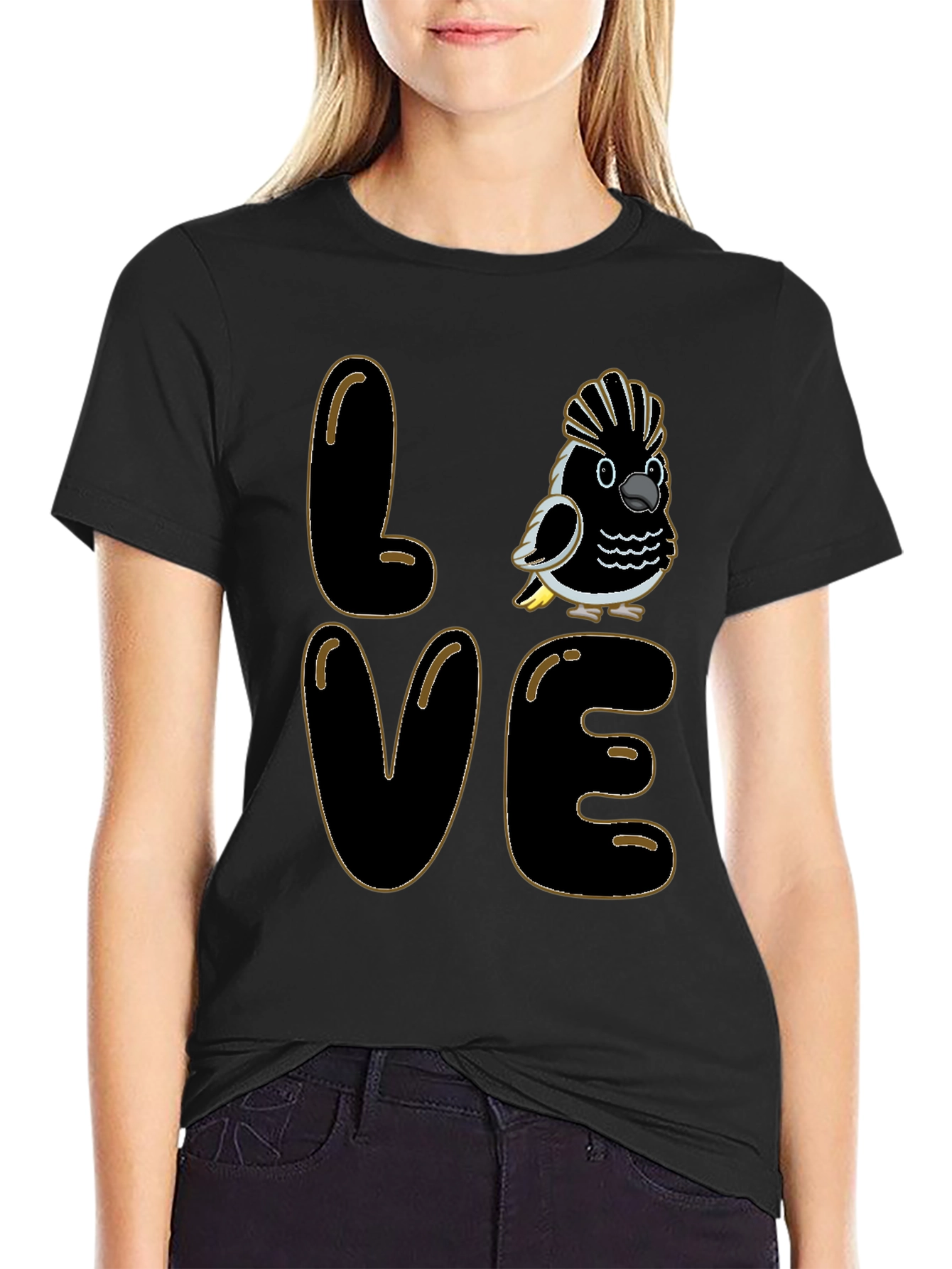 Love Cockatoo T-Shirt - Black Crew Neck Graphic Tee
