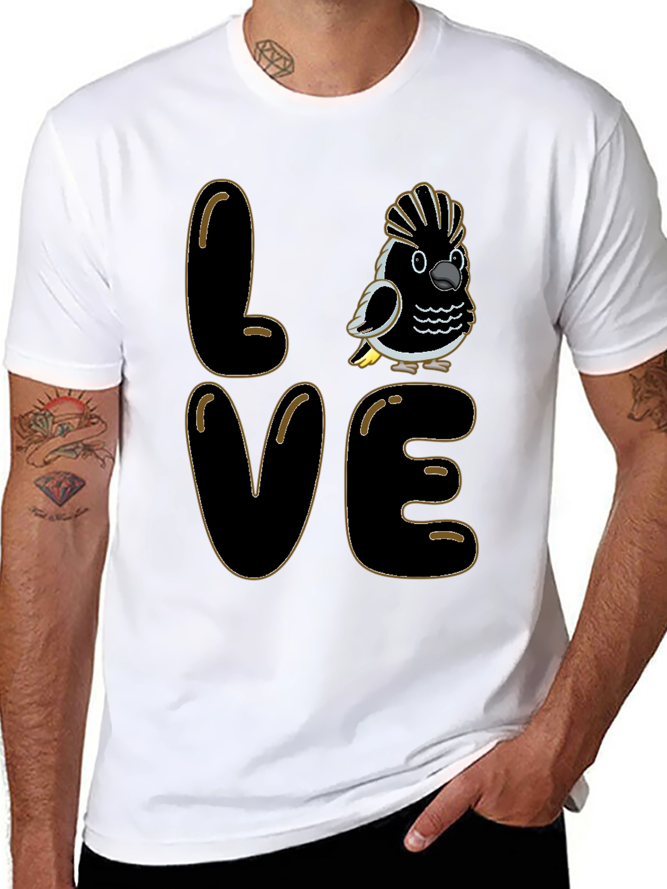 Love Cockatoo T-Shirt - Black Crew Neck Graphic Tee