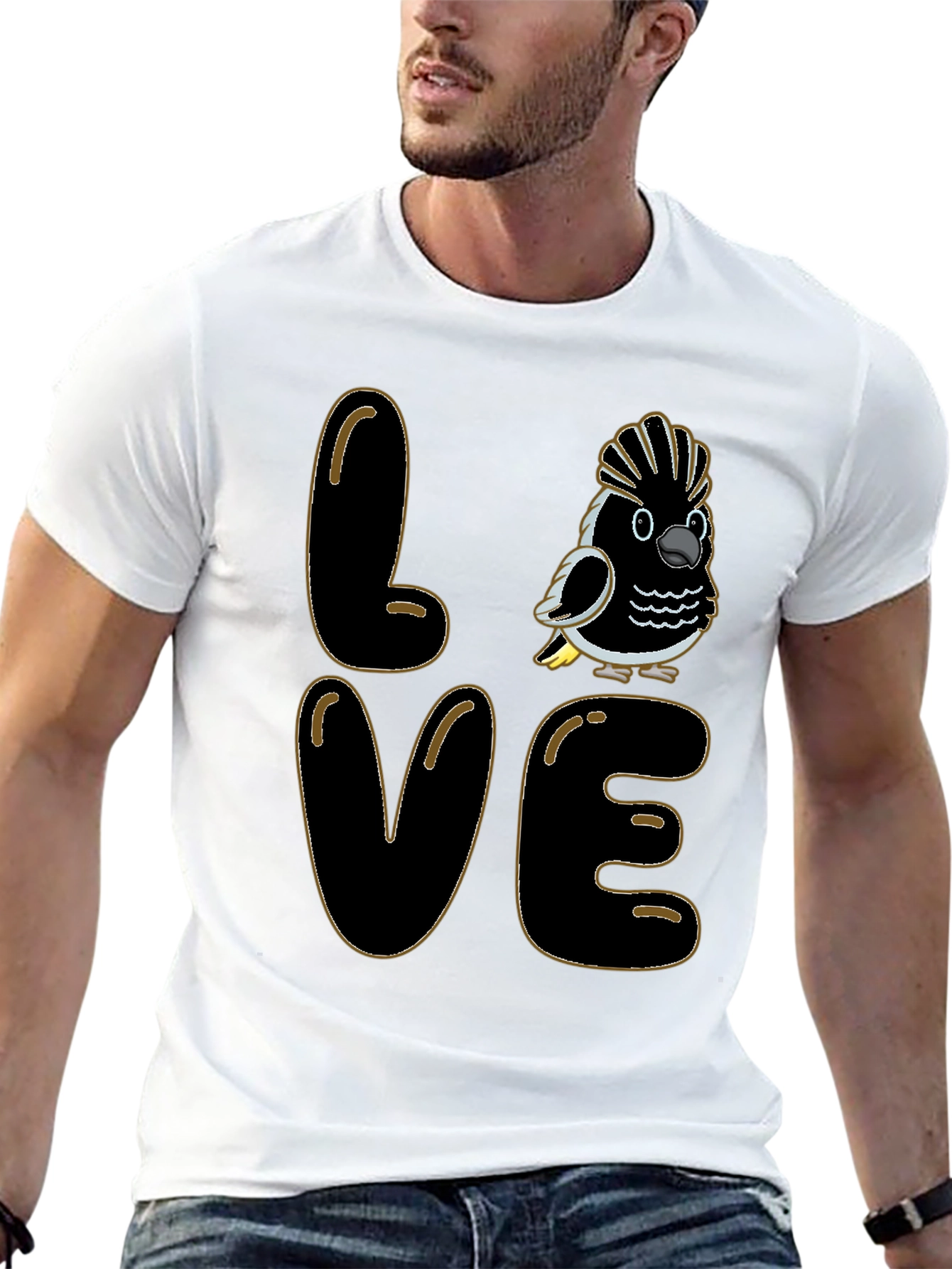 Love Cockatoo T-Shirt - Black Crew Neck Graphic Tee