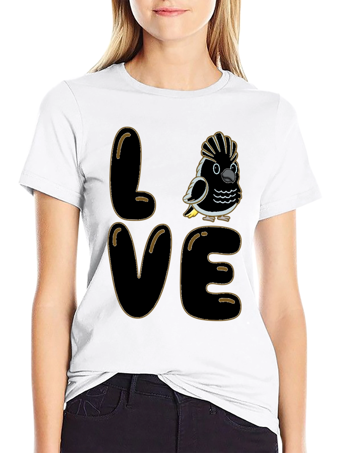 Love Cockatoo T-Shirt - Black Crew Neck Graphic Tee