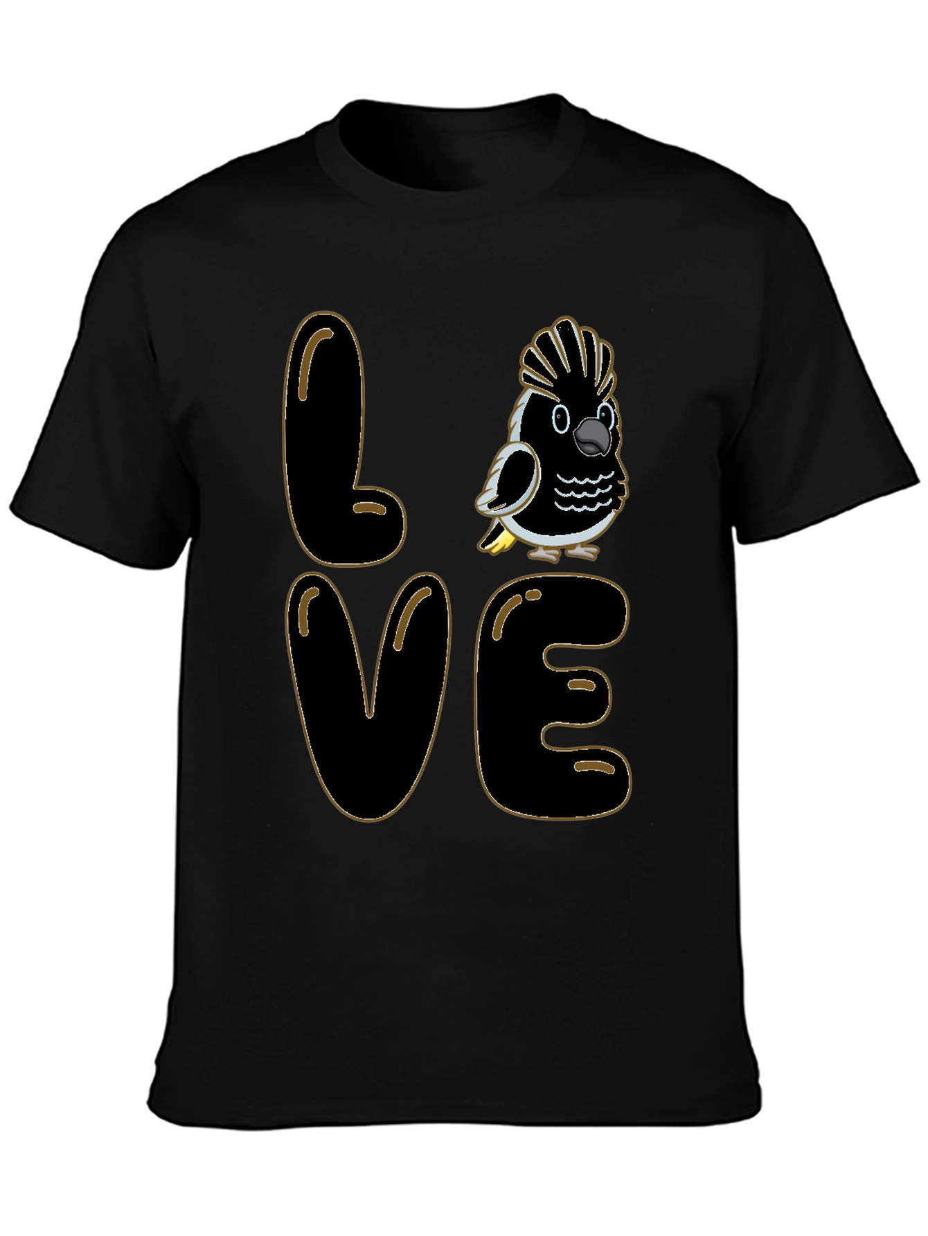 Love Cockatoo T-Shirt - Black Crew Neck Graphic Tee