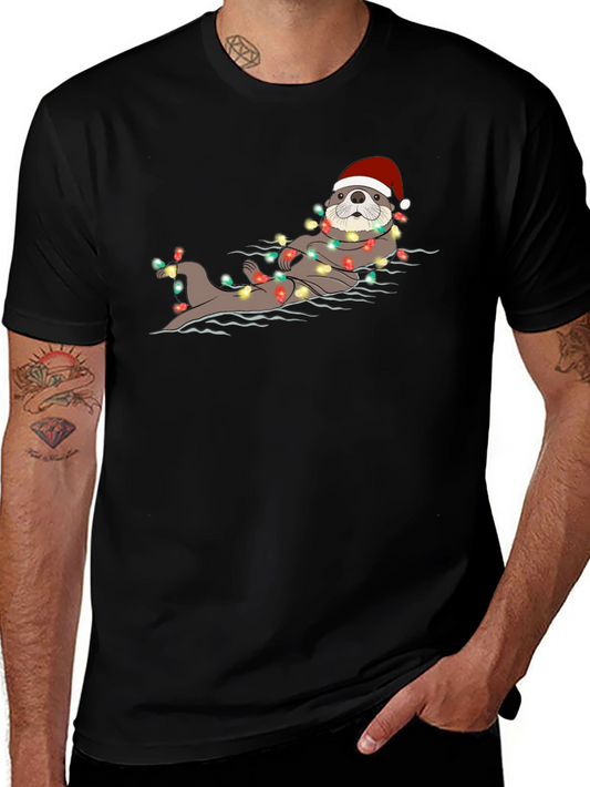 Festive Otter Christmas Lights Graphic Tee