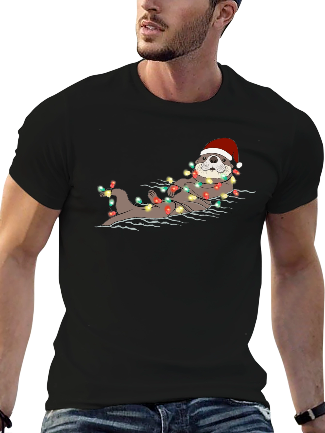 Festive Otter Christmas Lights Graphic Tee