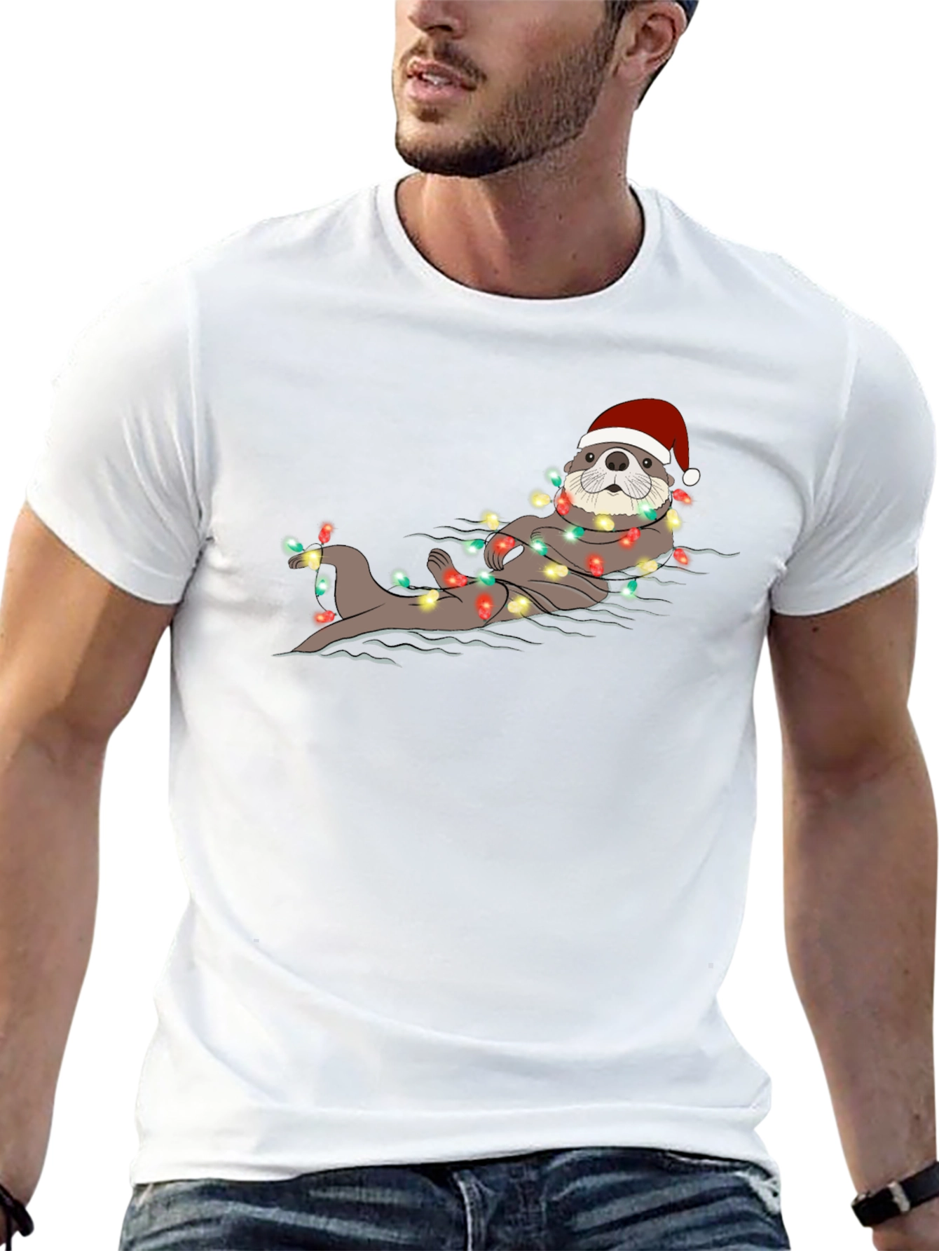 Festive Otter Christmas Lights Graphic Tee