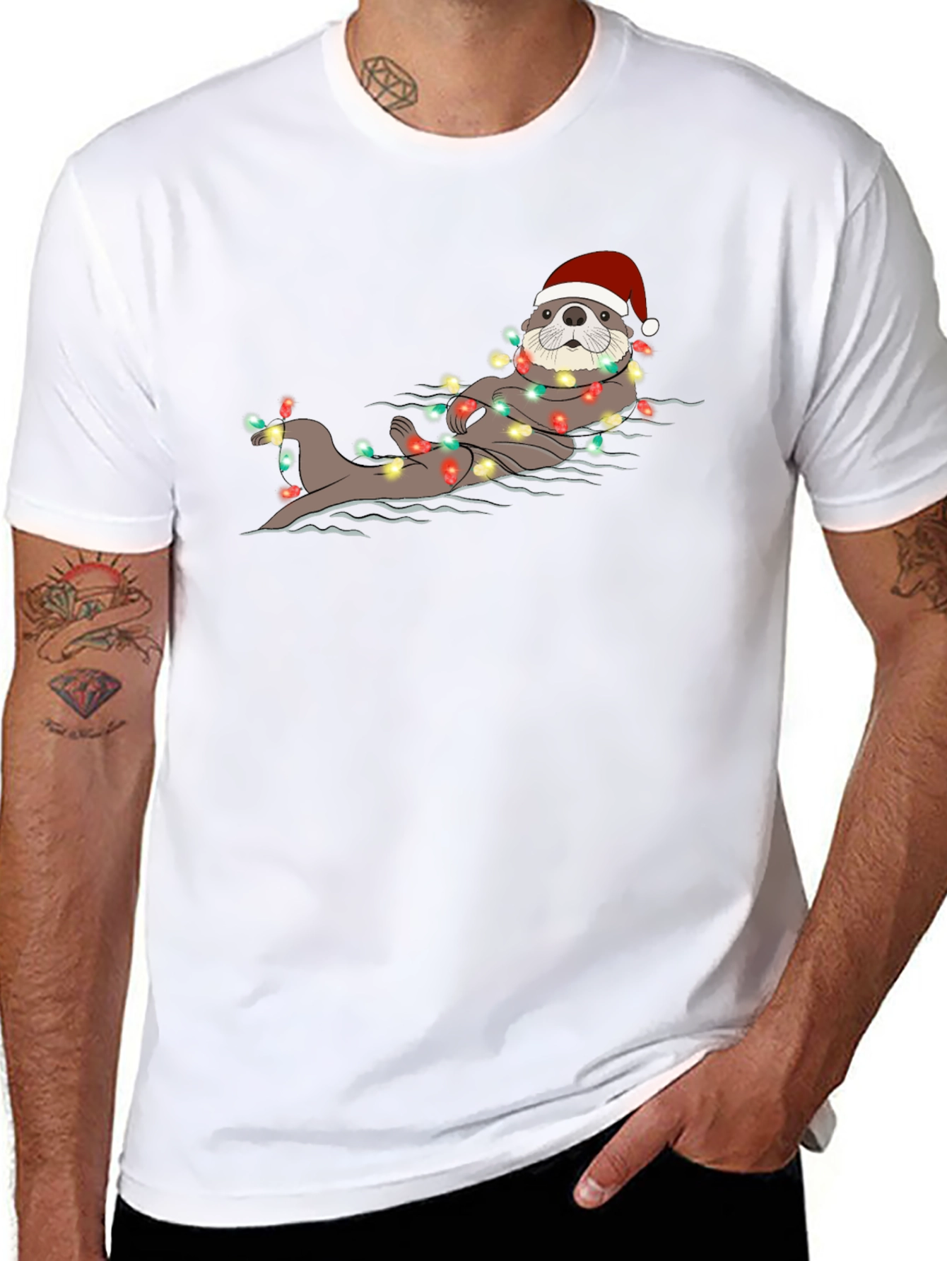 Festive Otter Christmas Lights Graphic Tee
