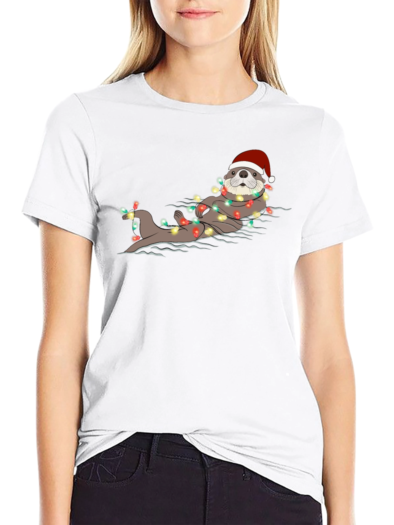 Festive Otter Christmas Lights Graphic Tee