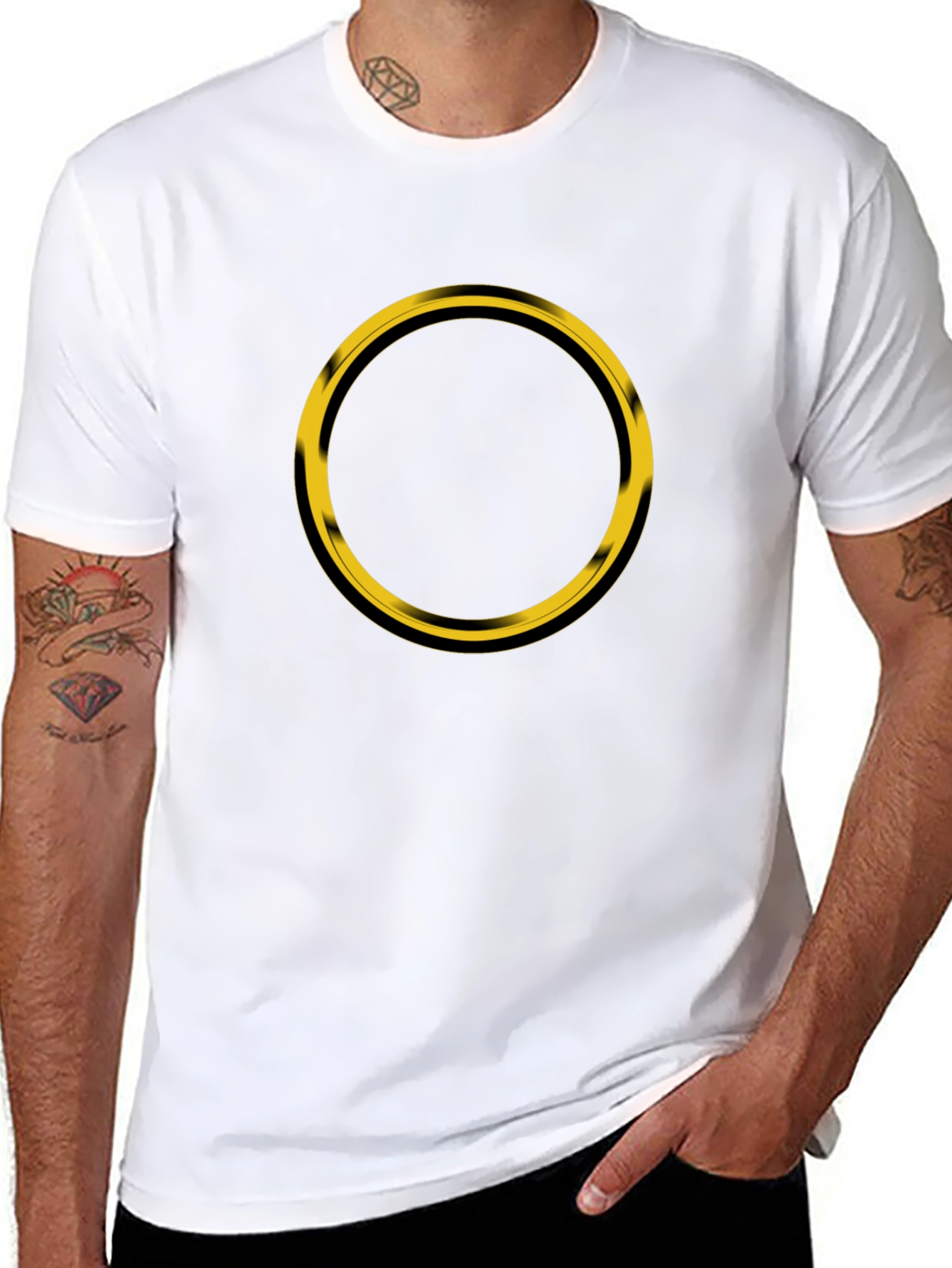 Mens Black T-Shirt with Gold Circle Design