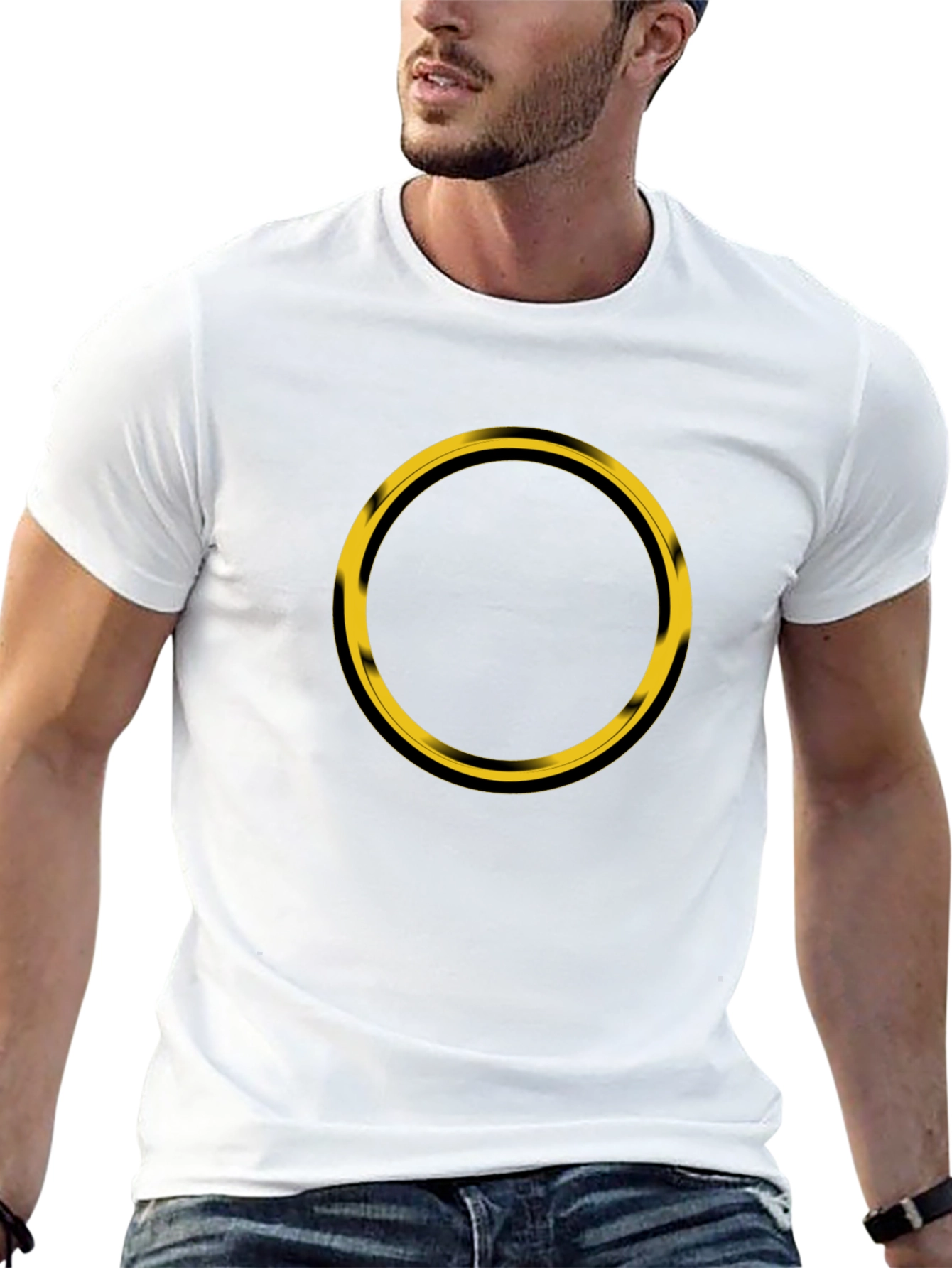 Mens Black T-Shirt with Gold Circle Design