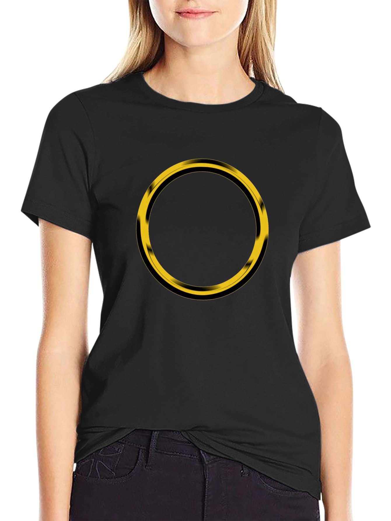 Mens Black T-Shirt with Gold Circle Design