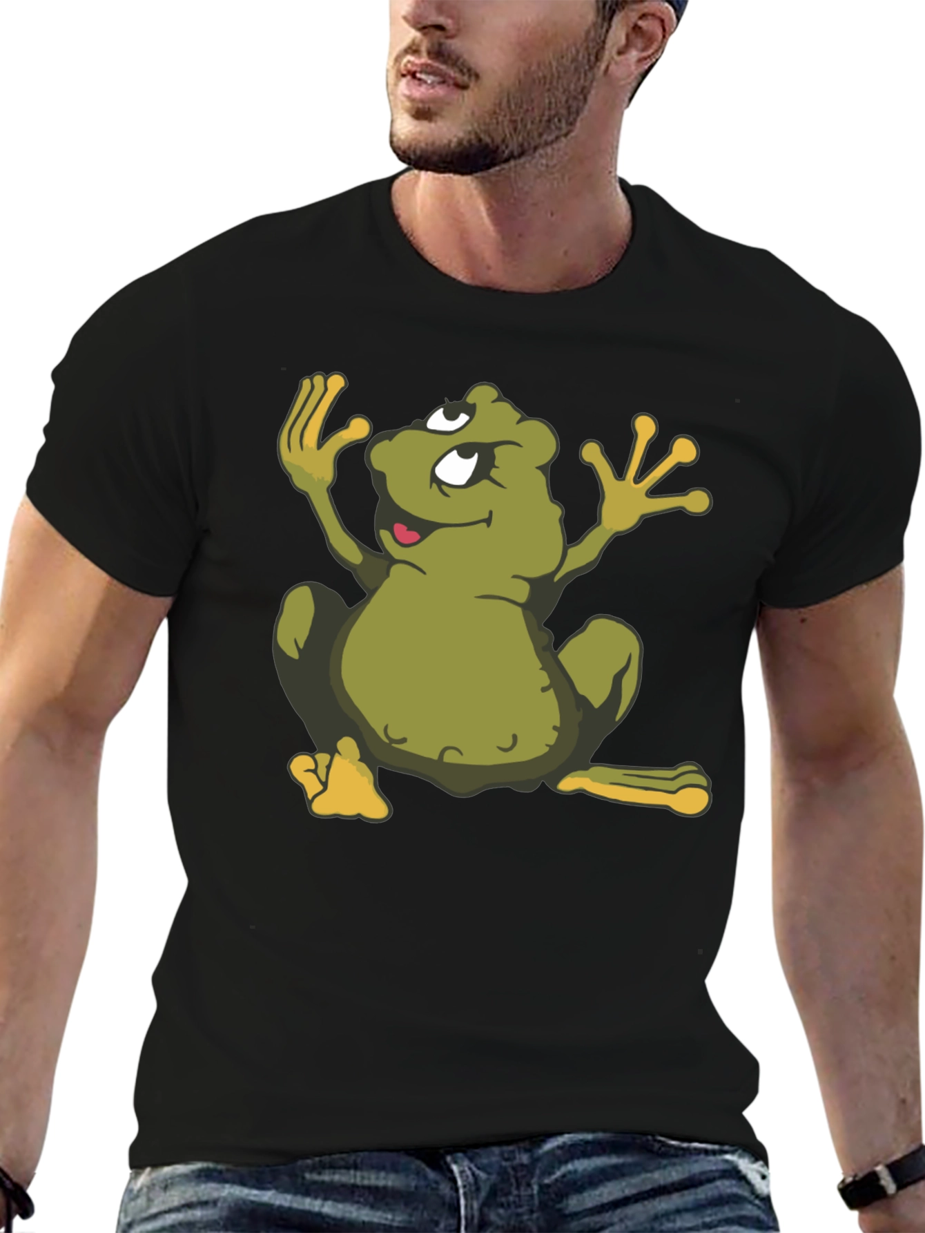 Cartoon Frog Black T-Shirt - Funky Graphic Tee