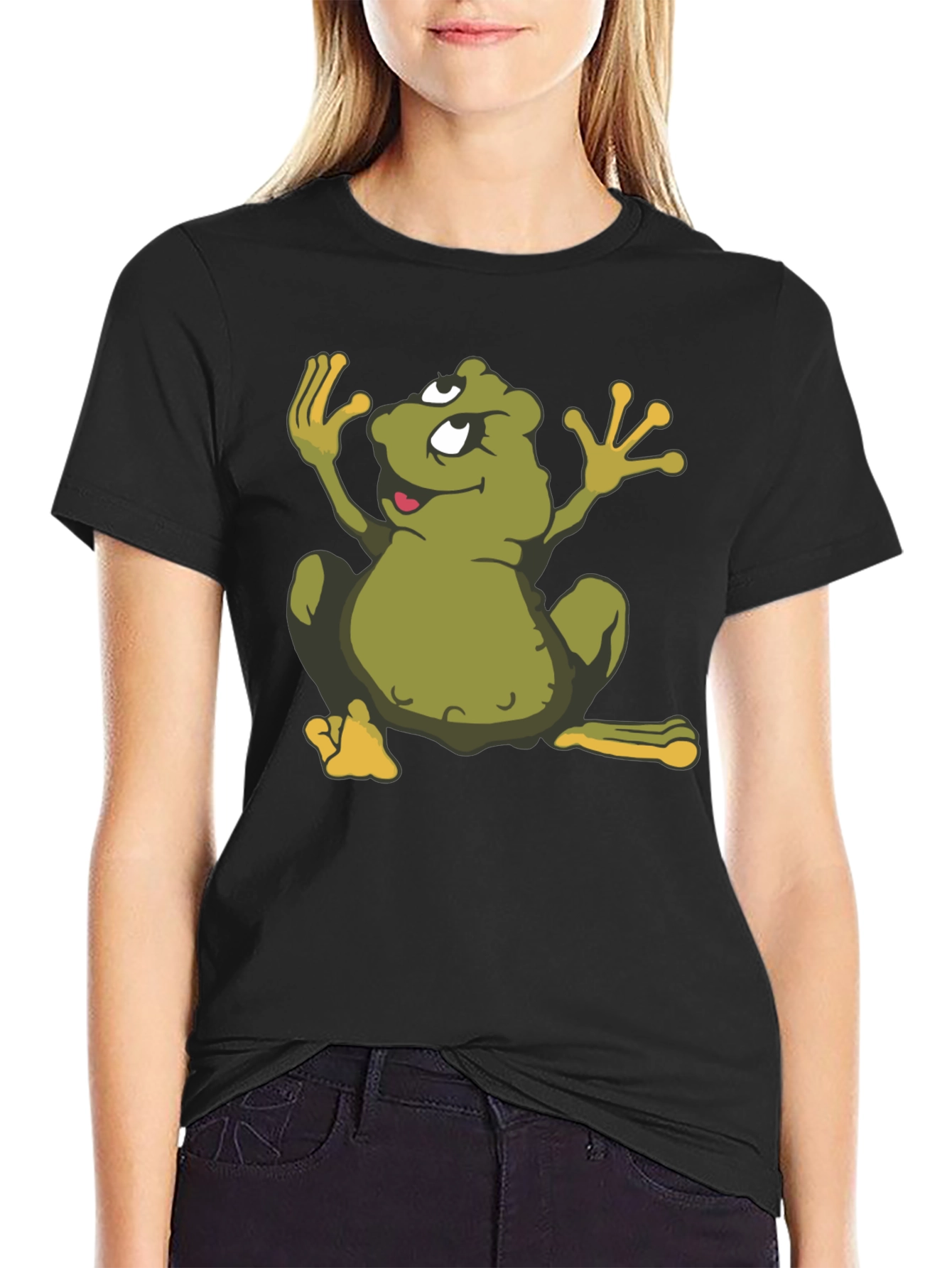 Cartoon Frog Black T-Shirt - Funky Graphic Tee