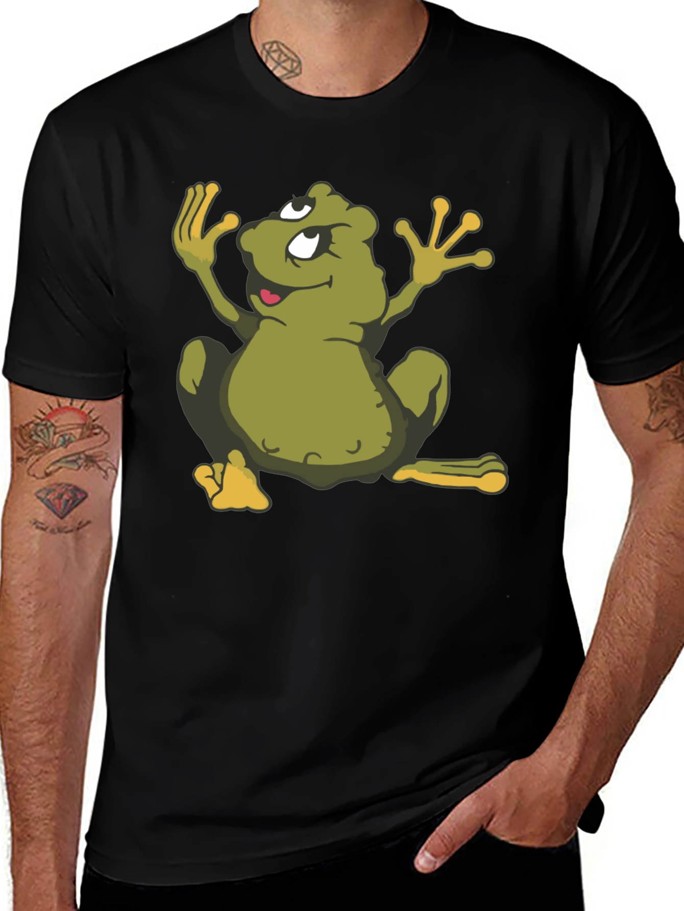 Cartoon Frog Black T-Shirt - Funky Graphic Tee