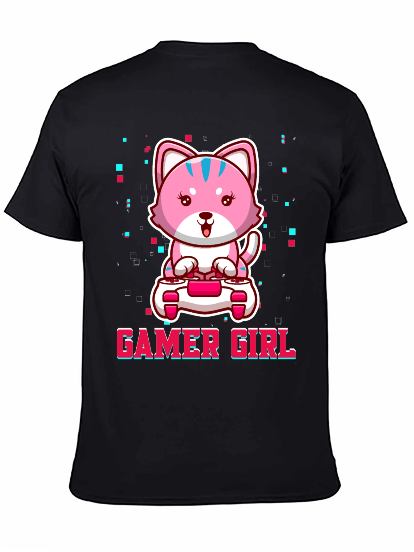 Gamer Girl Cute Pink Kitty Cat Graphic T-Shirt