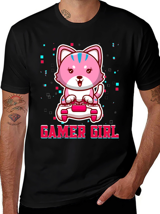 Gamer Girl Cute Pink Kitty Cat Graphic T-Shirt