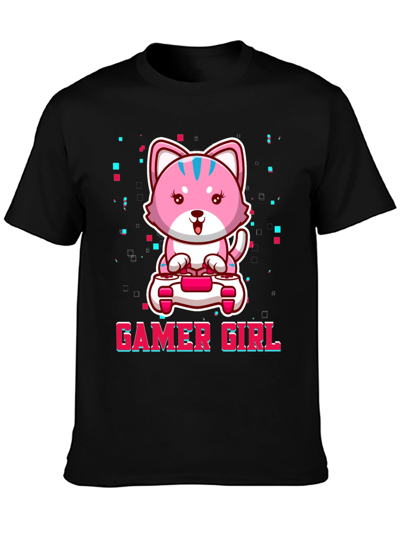 Gamer Girl Cute Pink Kitty Cat Graphic T-Shirt