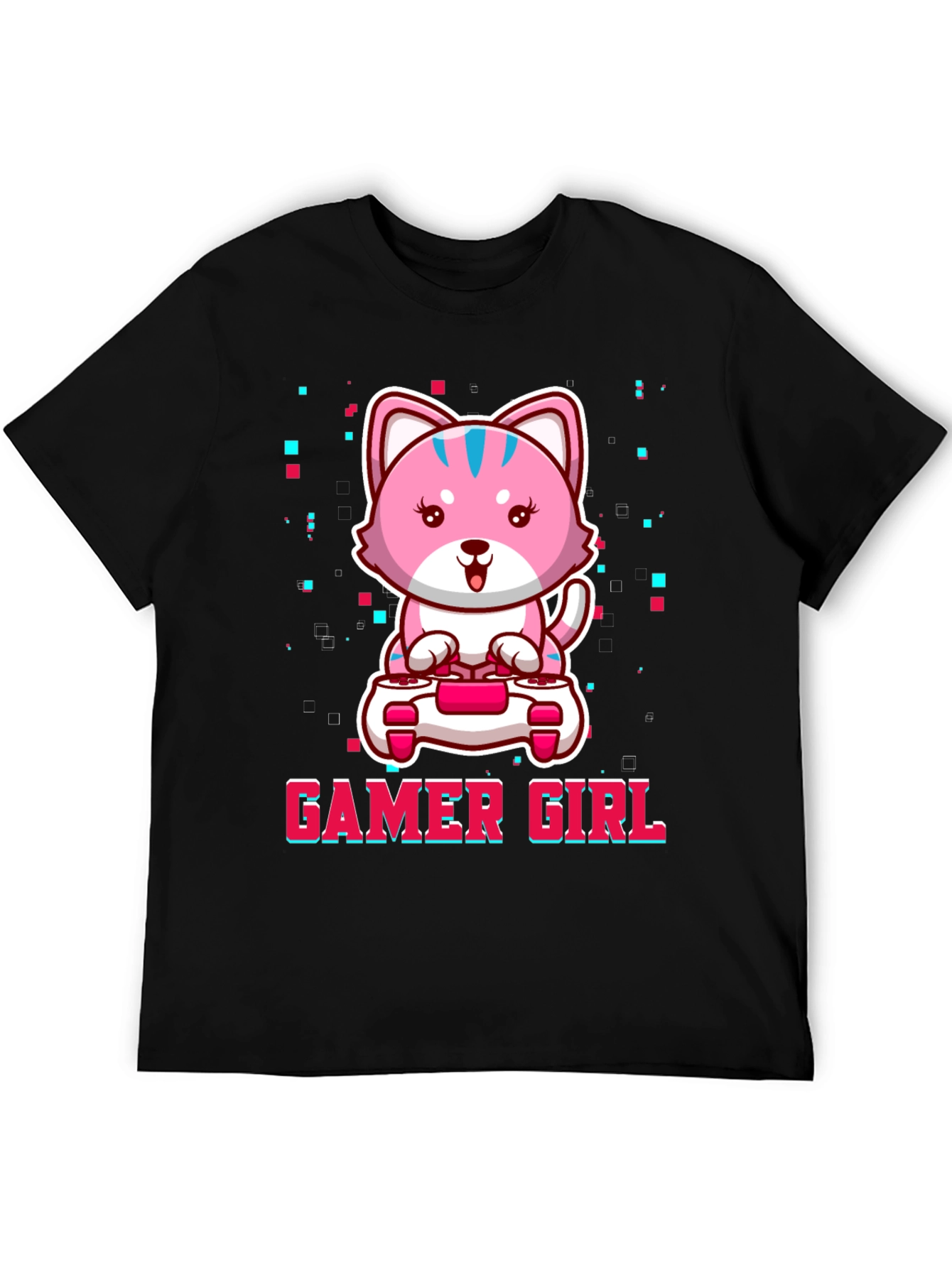 Gamer Girl Cute Pink Kitty Cat Graphic T-Shirt